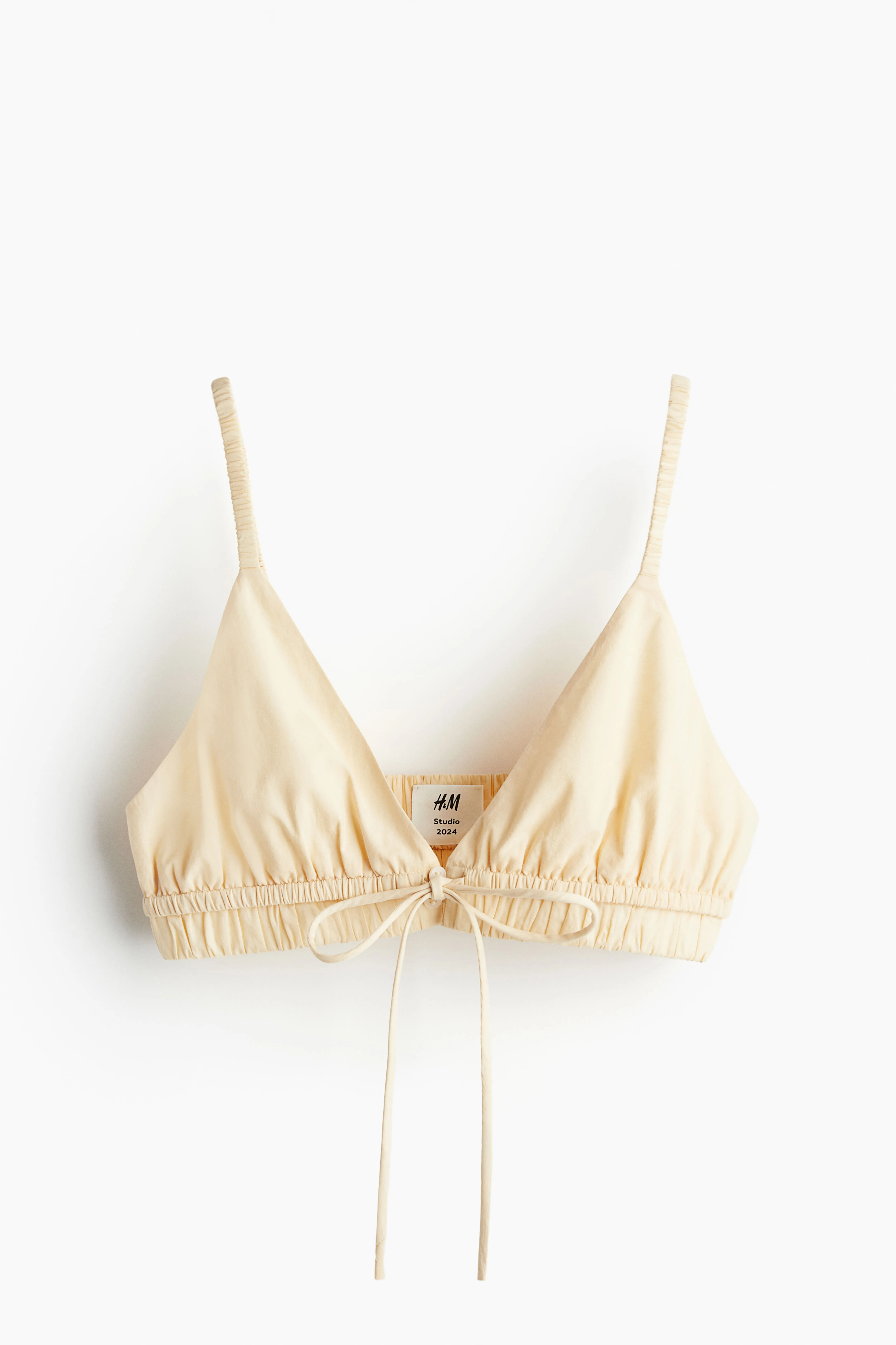 Drawstring-detail bralette top - Deep neckline - Sleeveless - Light beige - Ladies | H&M GB