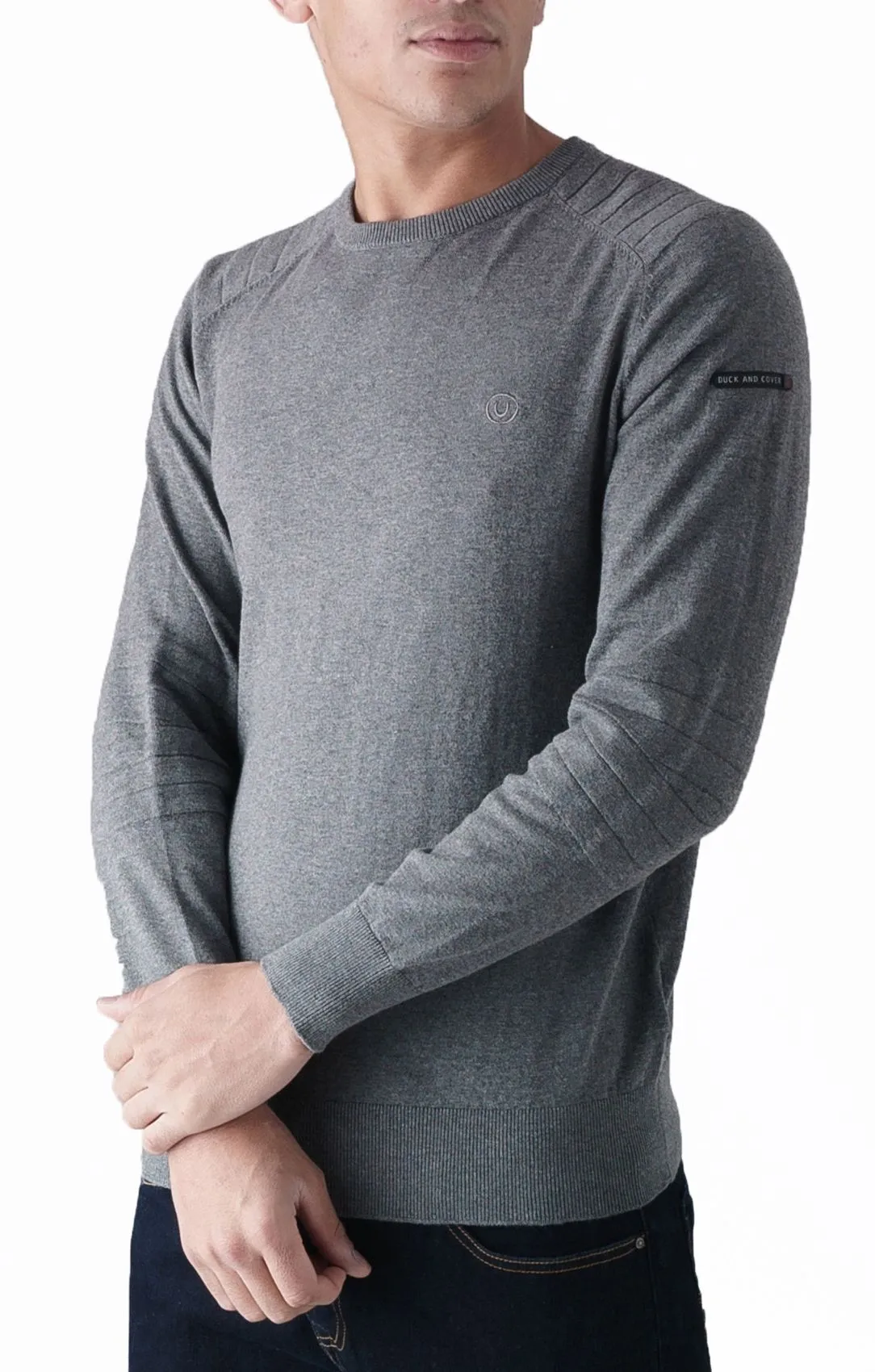 Duck and Cover Crew Neck Cotton Knit Portofino Jumper Mid Grey Marl