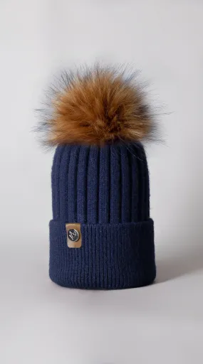 Faux Harley Pom Pom Hat - Navy