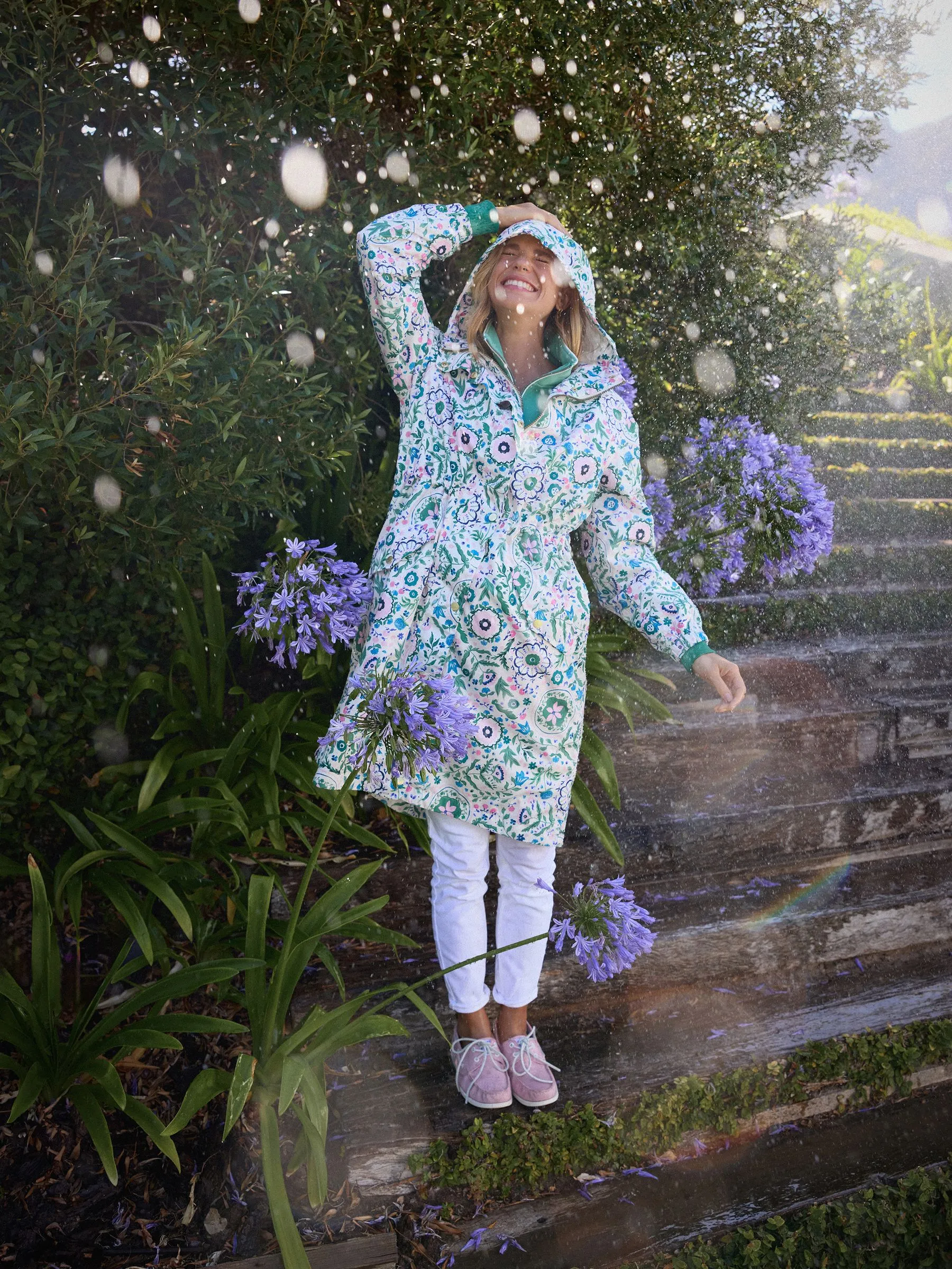 Floral Waterproof Packable Raincoat With Hood