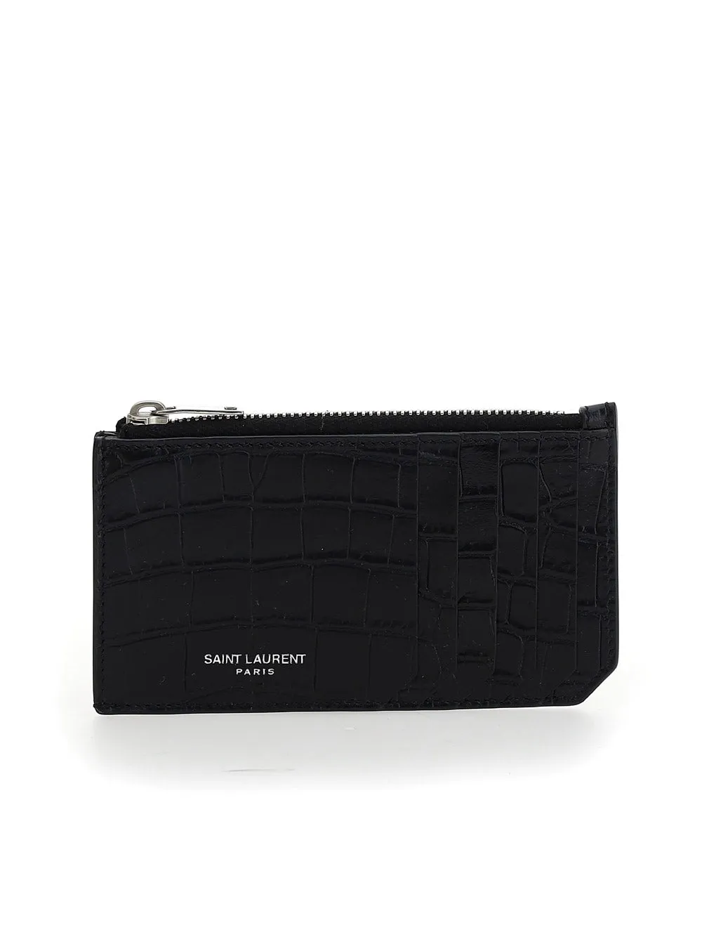 Fragments Zipped Card Case In Crocodile Embossed Leather - Black