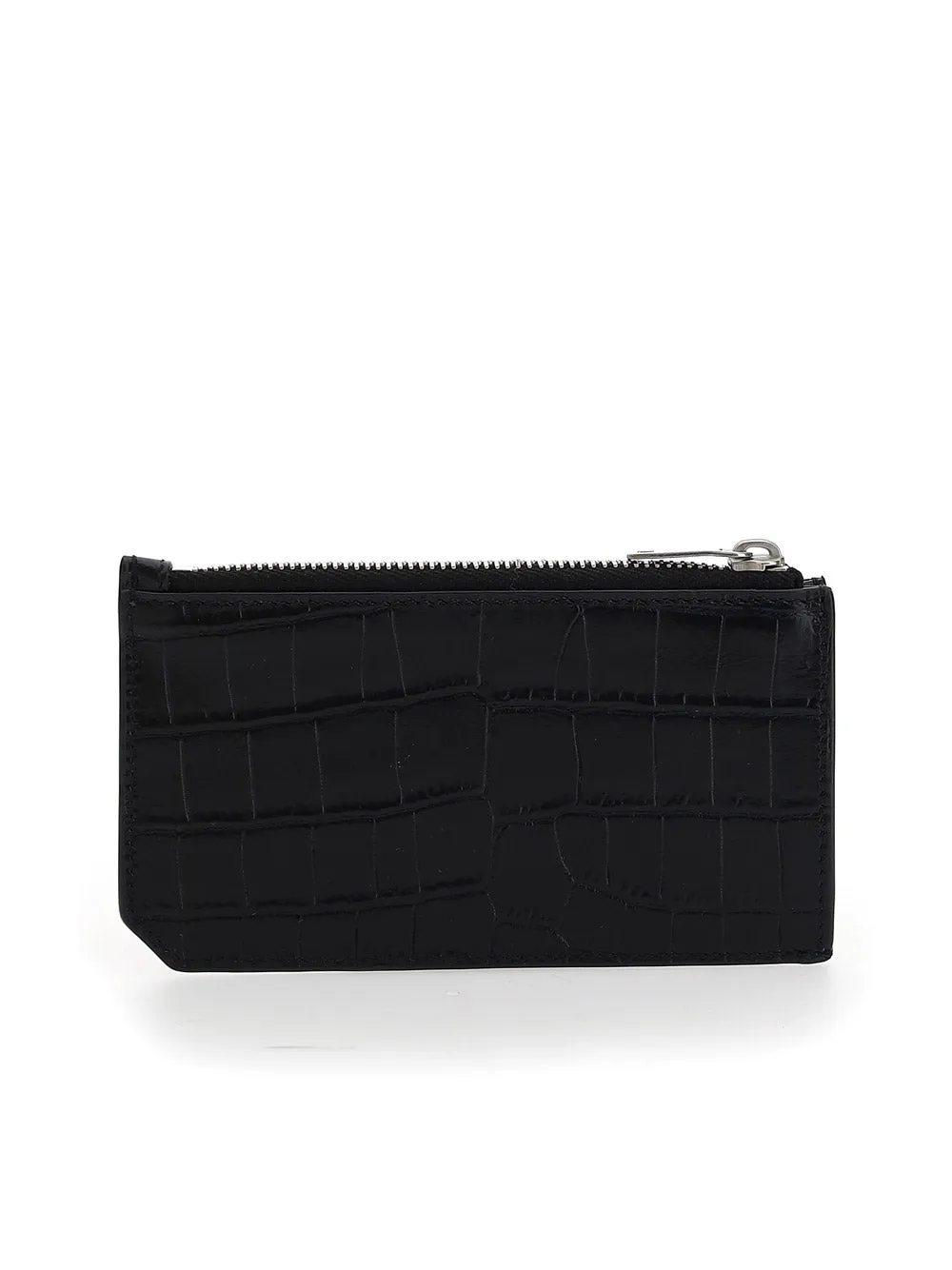 Fragments Zipped Card Case In Crocodile Embossed Leather - Black