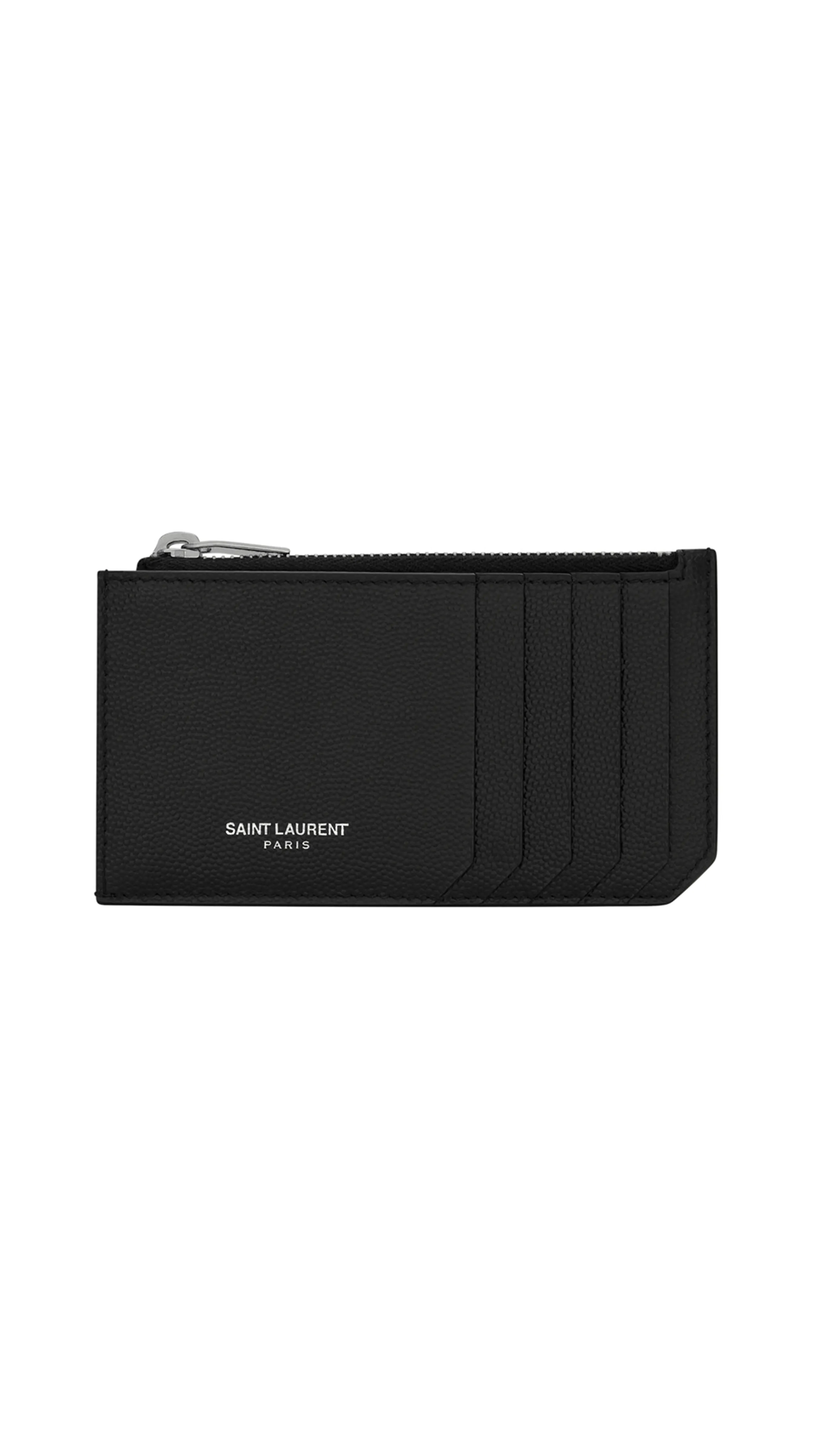 Fragments Zipped Card Case in Grain de Poudre Embossed Leather - Black