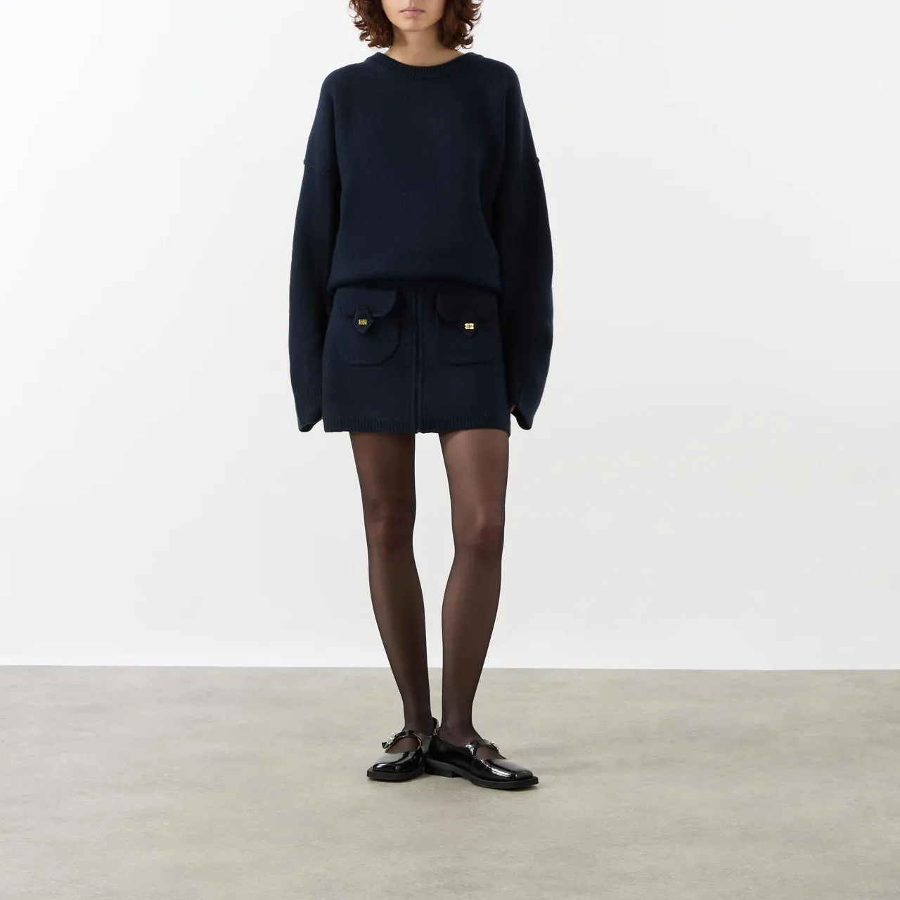 GANNI The Sustainable Edit Boiled Wool Knit Sweater - Navy