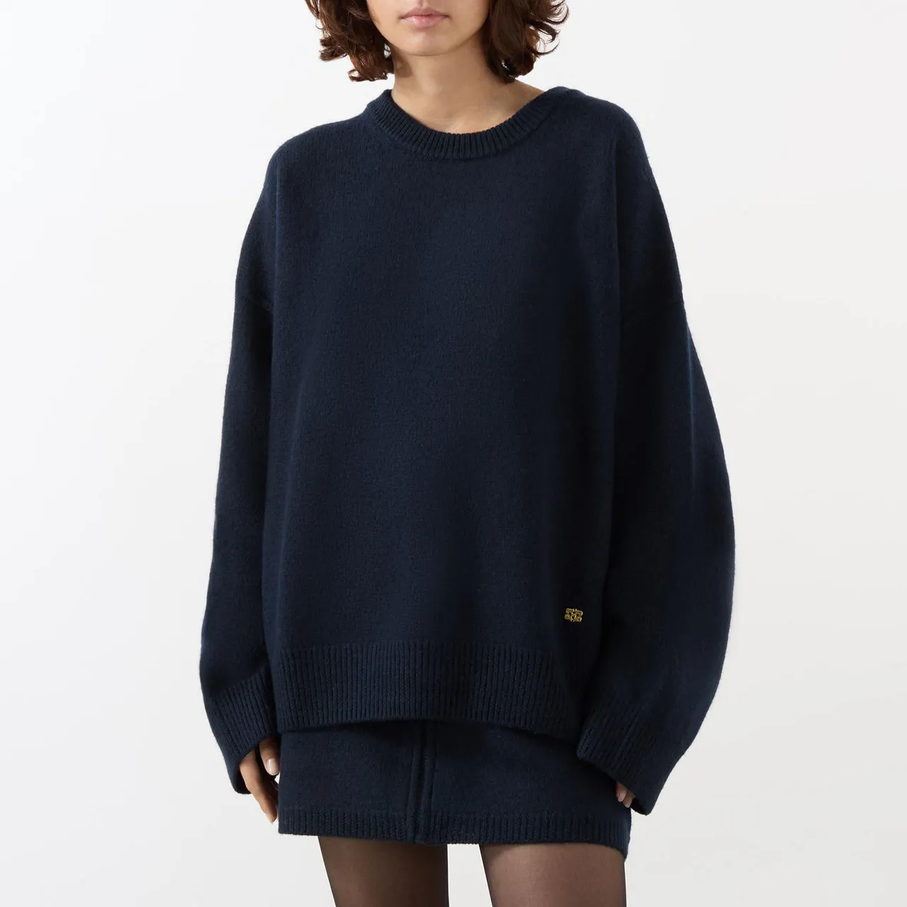 GANNI The Sustainable Edit Boiled Wool Knit Sweater - Navy