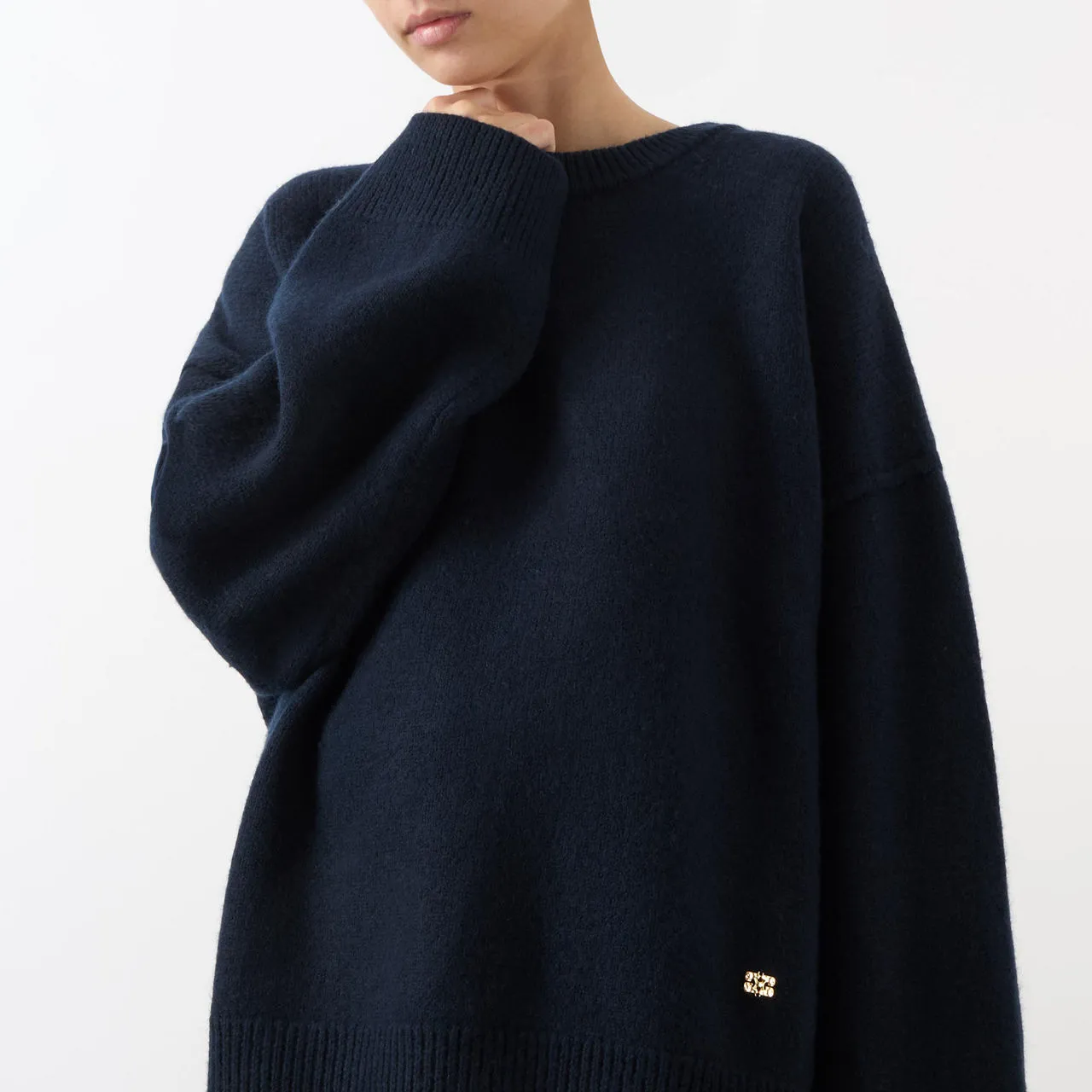 GANNI The Sustainable Edit Boiled Wool Knit Sweater - Navy