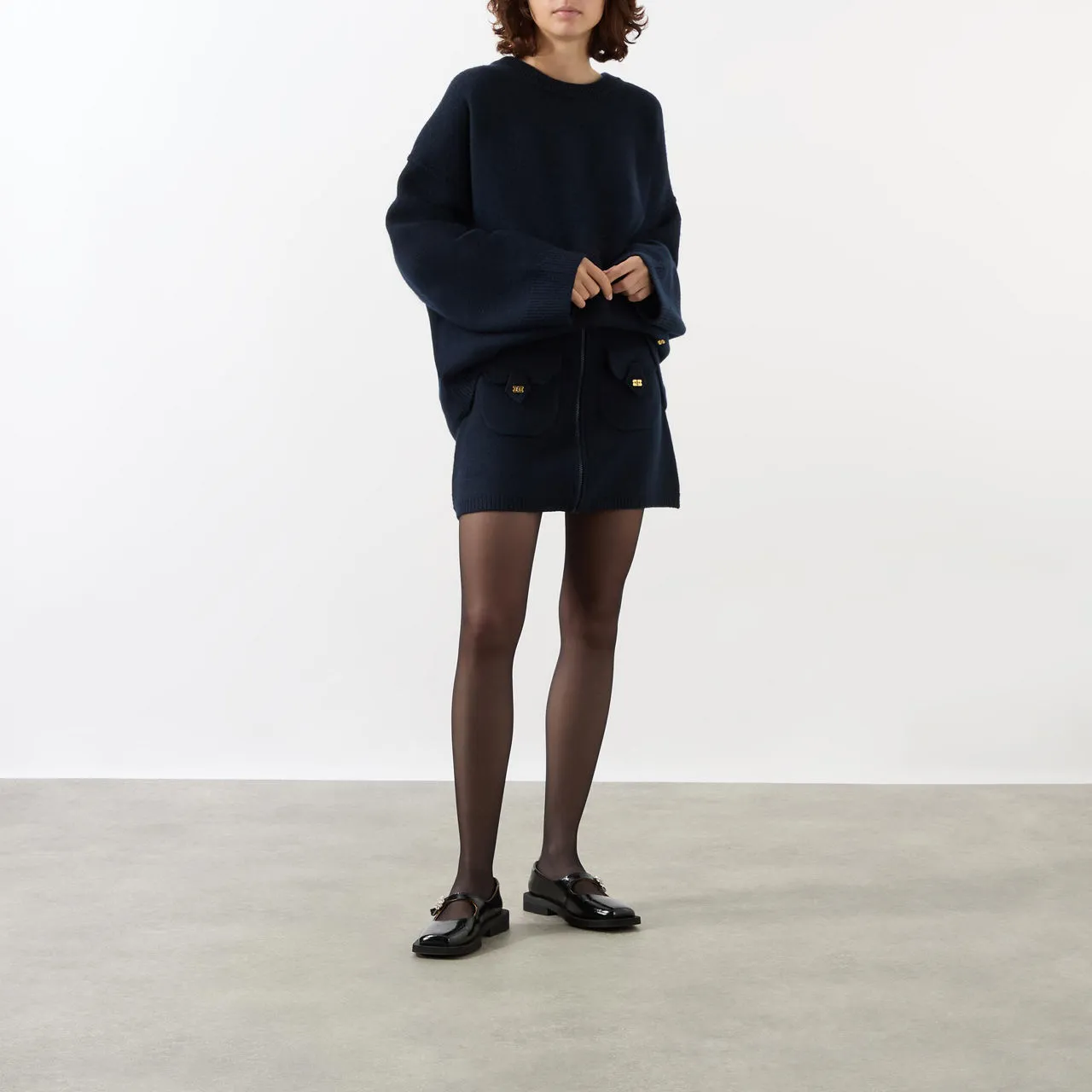 GANNI The Sustainable Edit Boiled Wool Knit Sweater - Navy