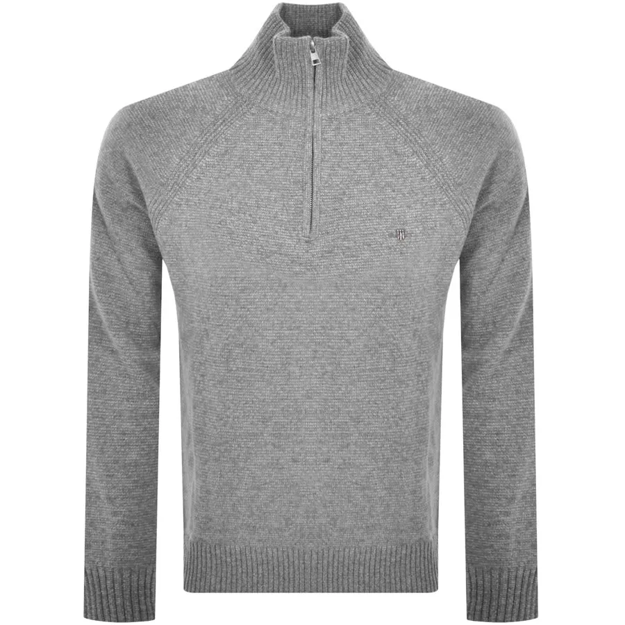 Gant Shield Logo Half Zip Knit Jumper Grey