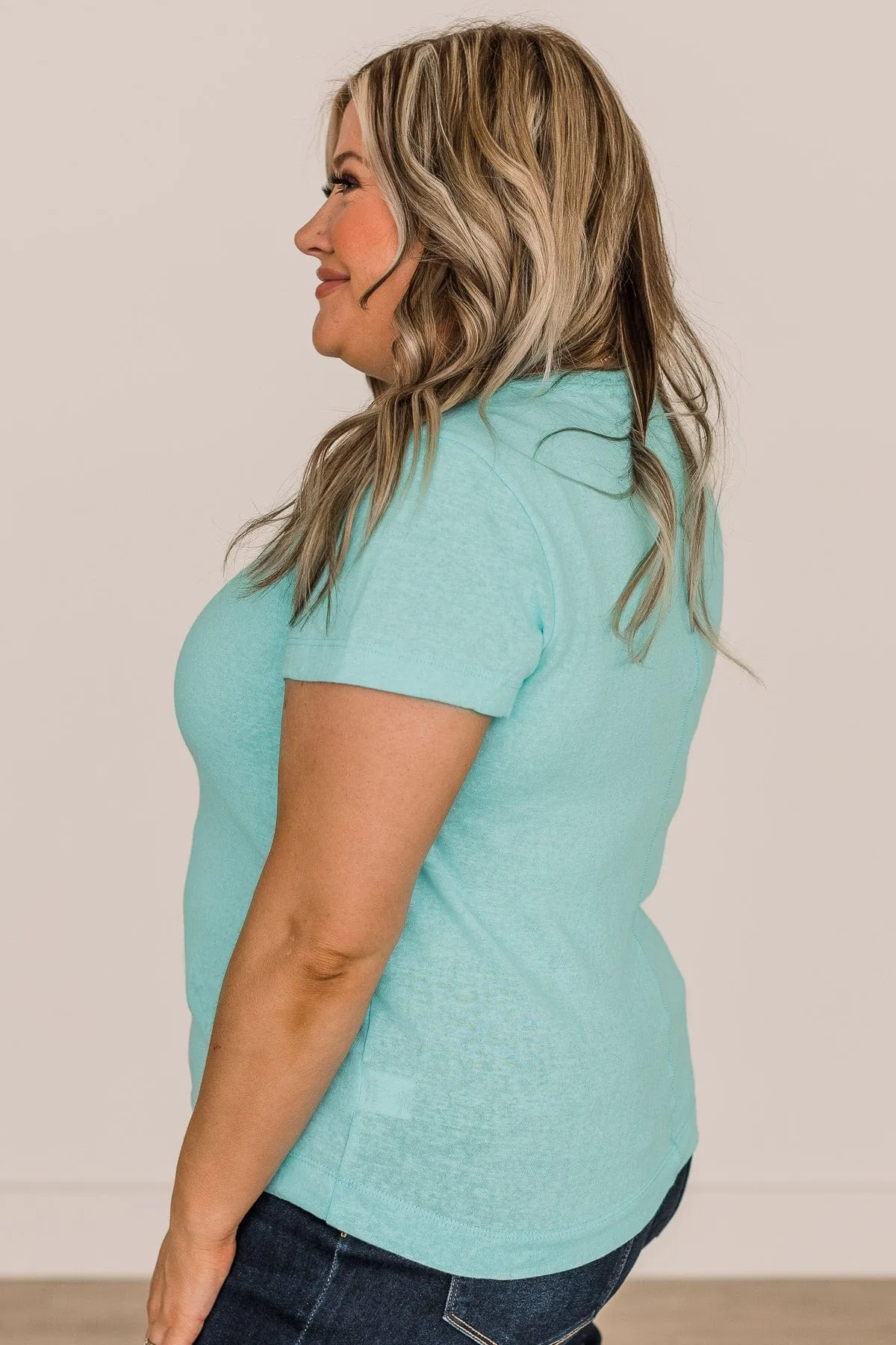 Gives Me Hope Short Sleeve Knit Top- Aqua