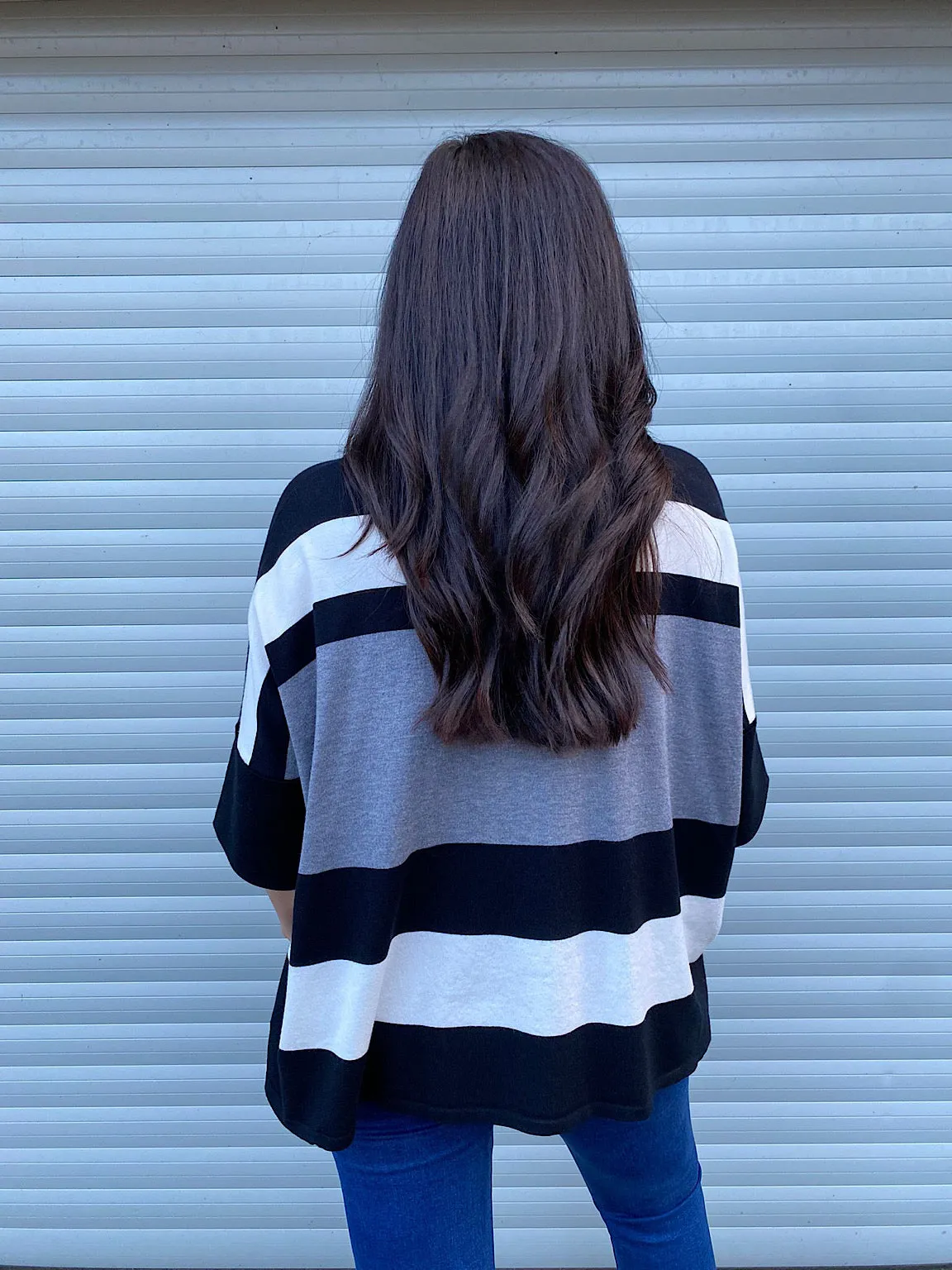 Grey Stripe Folded Sleeve Knit Steph