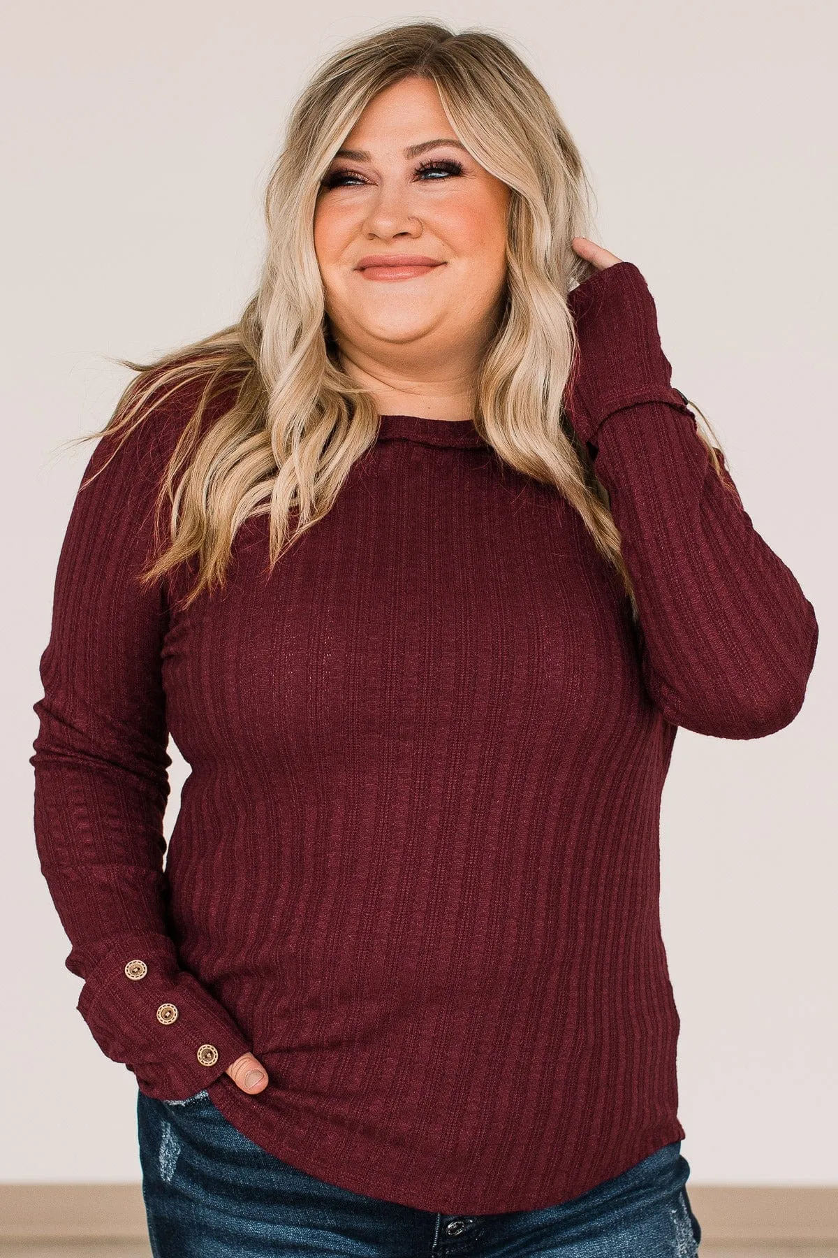 Happier Together Long Sleeve Knit Top- Burgundy