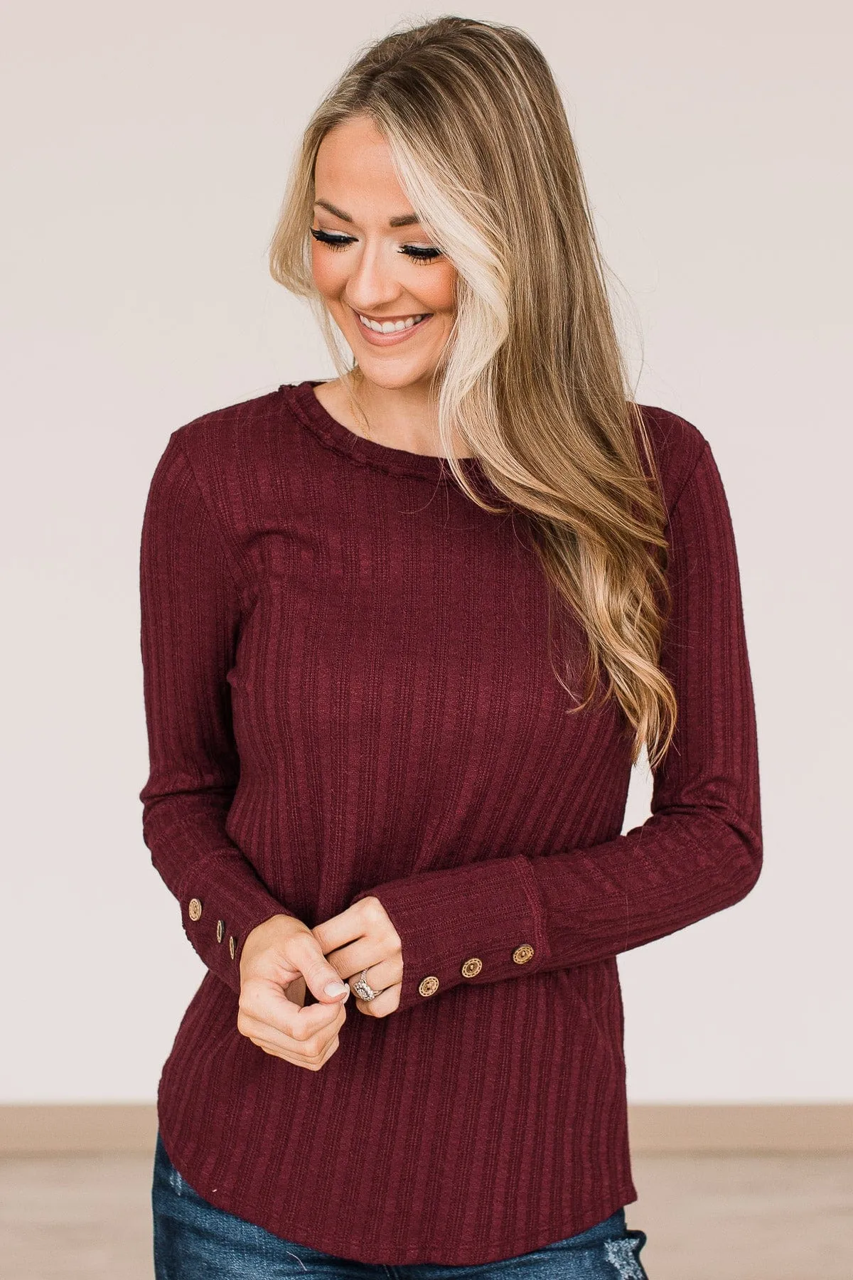 Happier Together Long Sleeve Knit Top- Burgundy