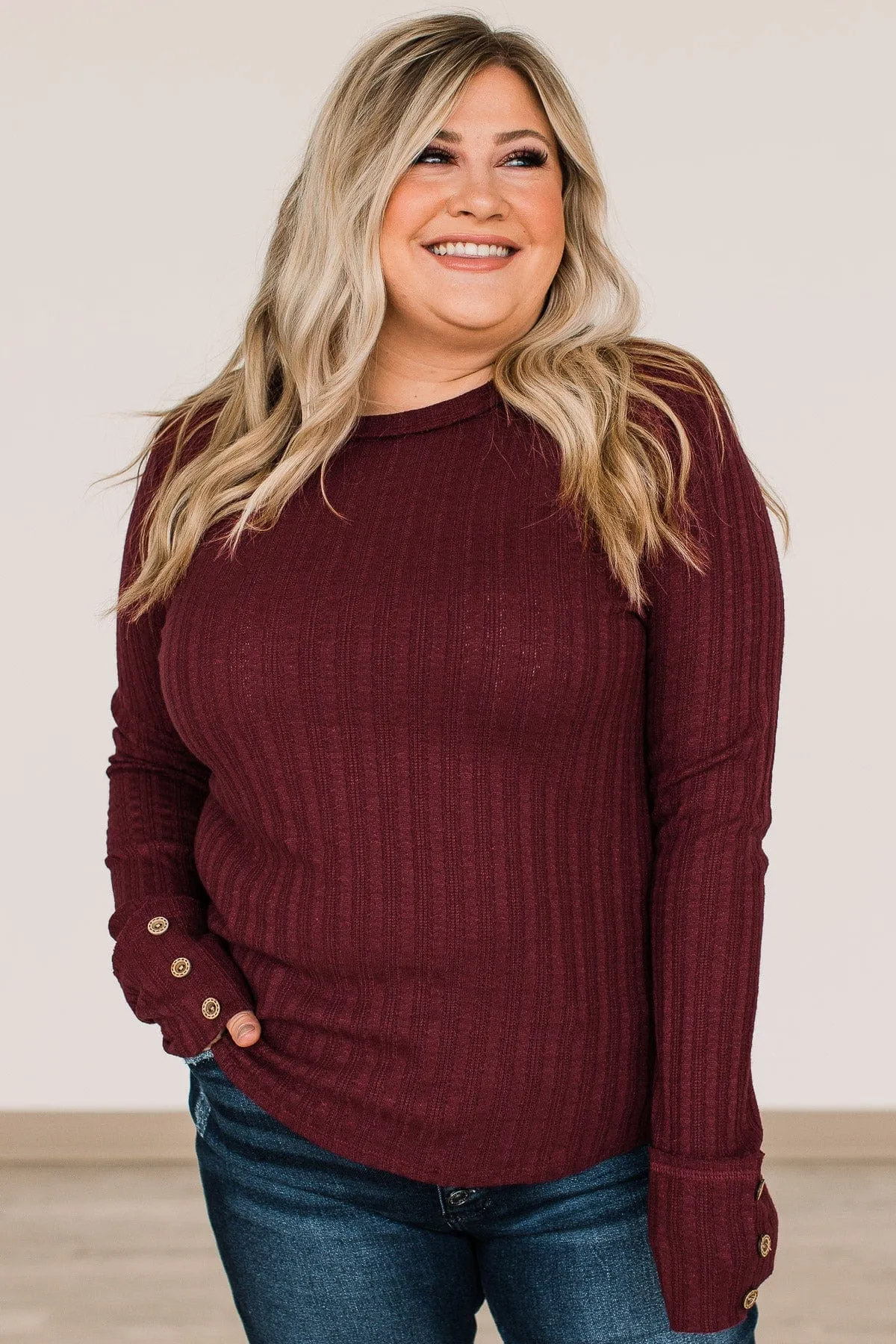 Happier Together Long Sleeve Knit Top- Burgundy