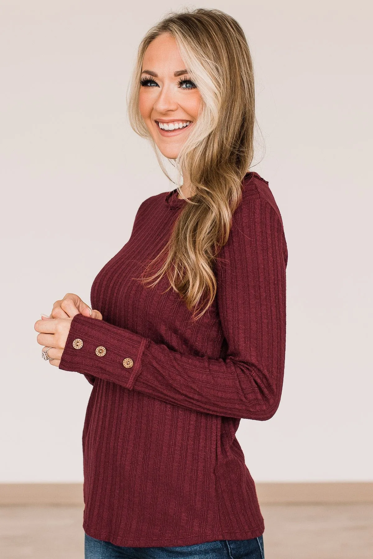 Happier Together Long Sleeve Knit Top- Burgundy