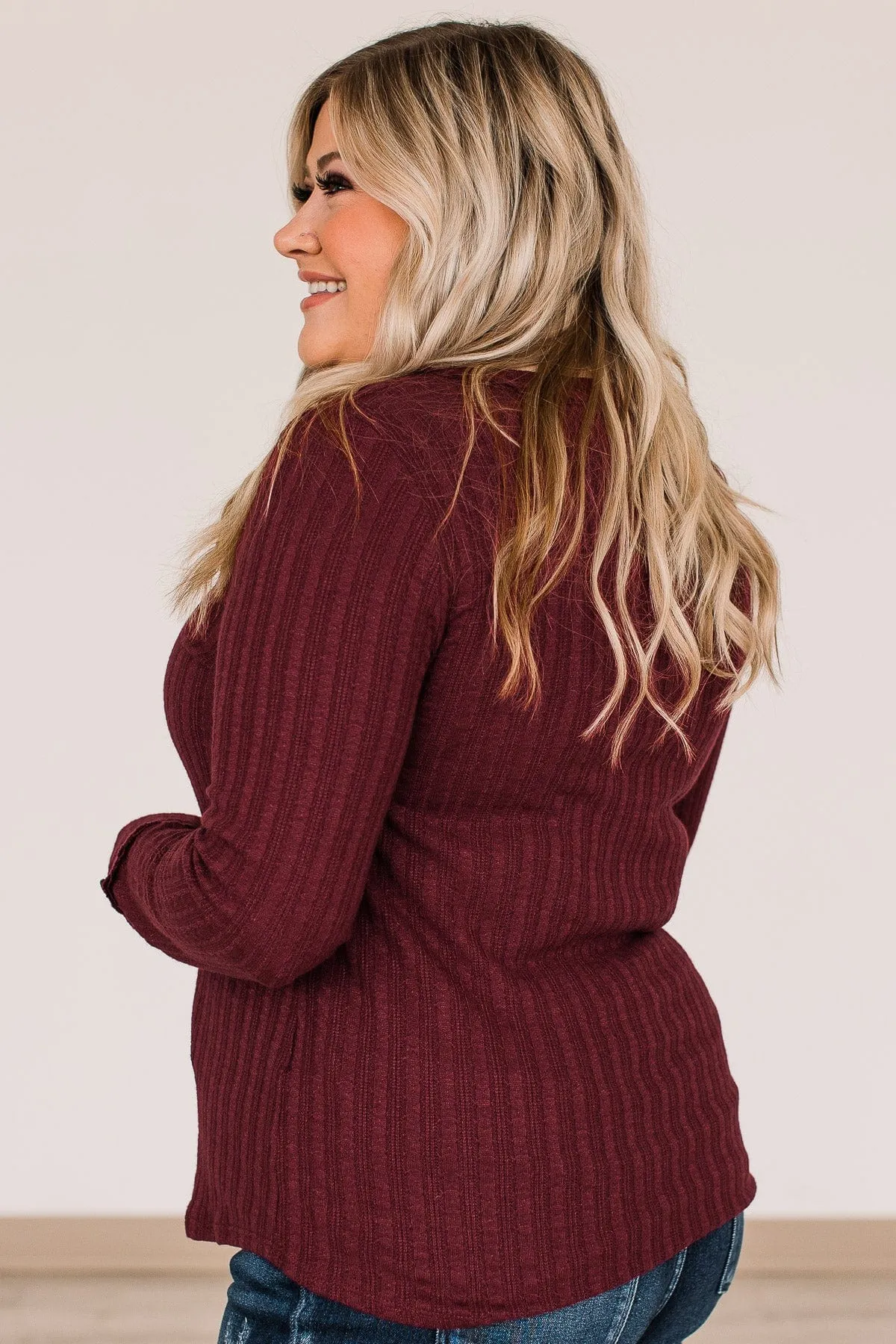 Happier Together Long Sleeve Knit Top- Burgundy