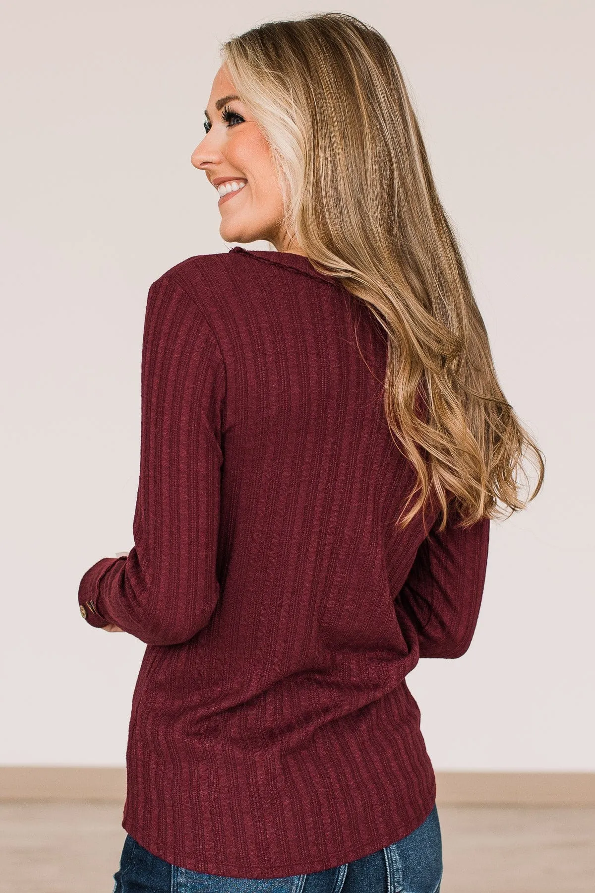 Happier Together Long Sleeve Knit Top- Burgundy