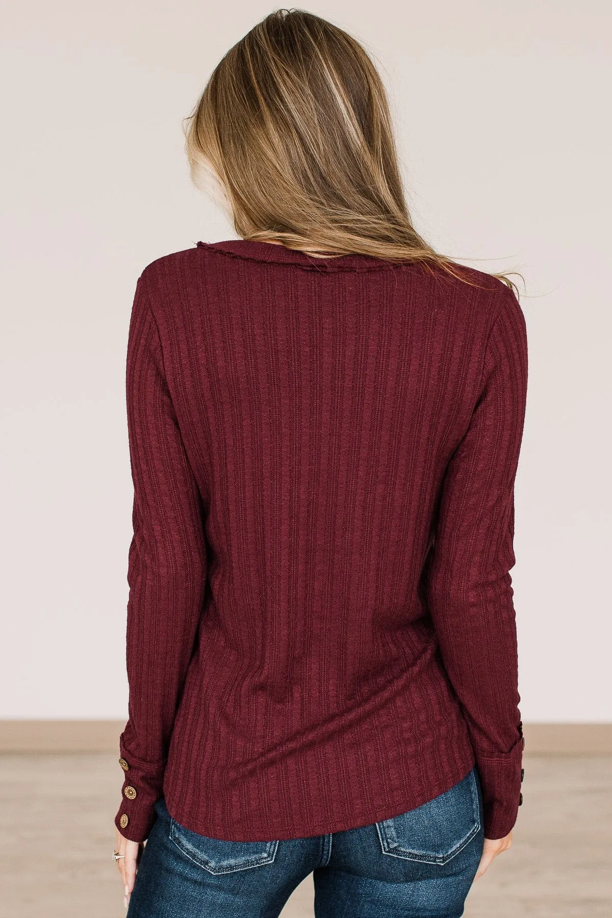 Happier Together Long Sleeve Knit Top- Burgundy