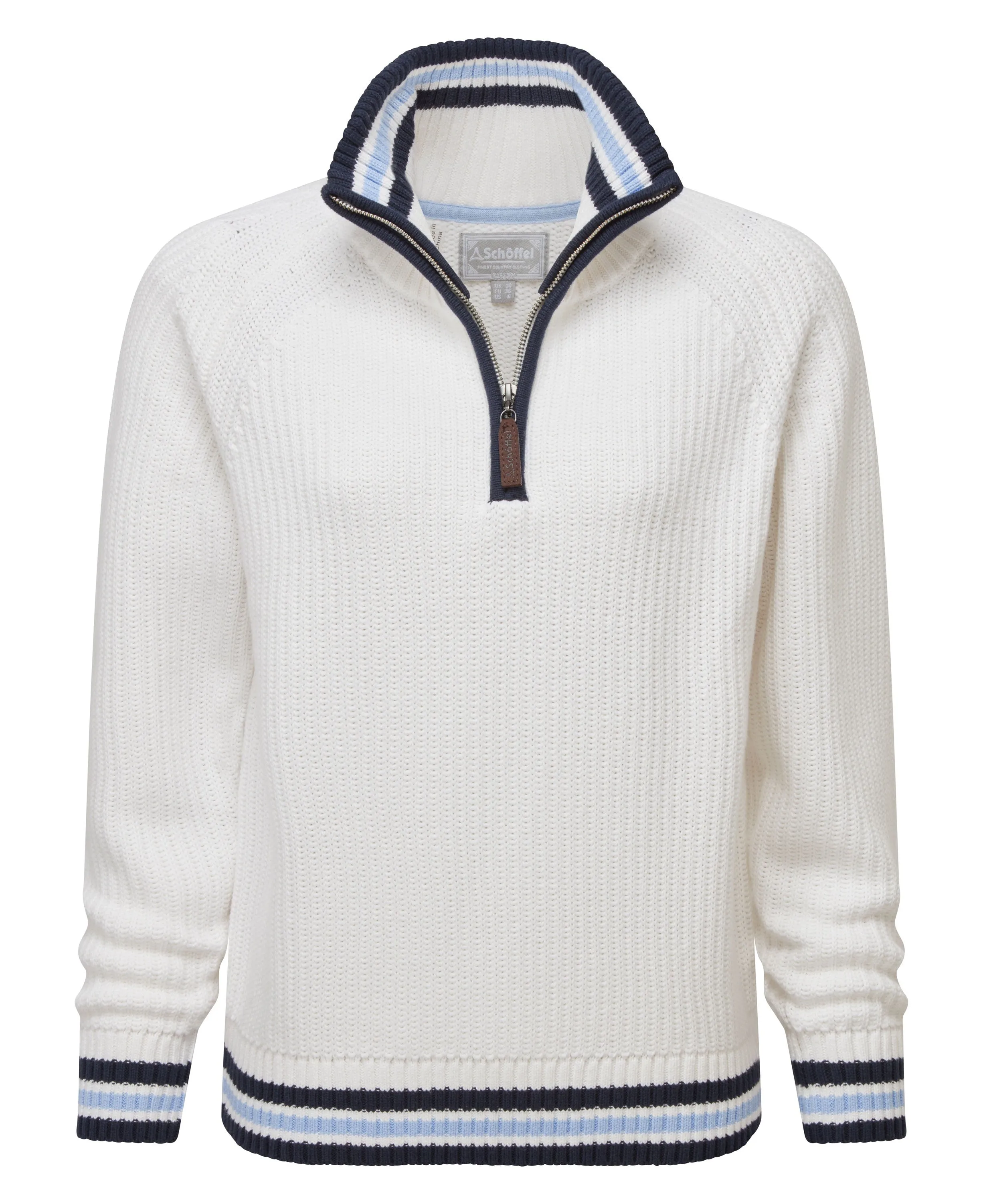 Havelet Bay 1/4 Zip Jumper                             Soft White/Sky Blue