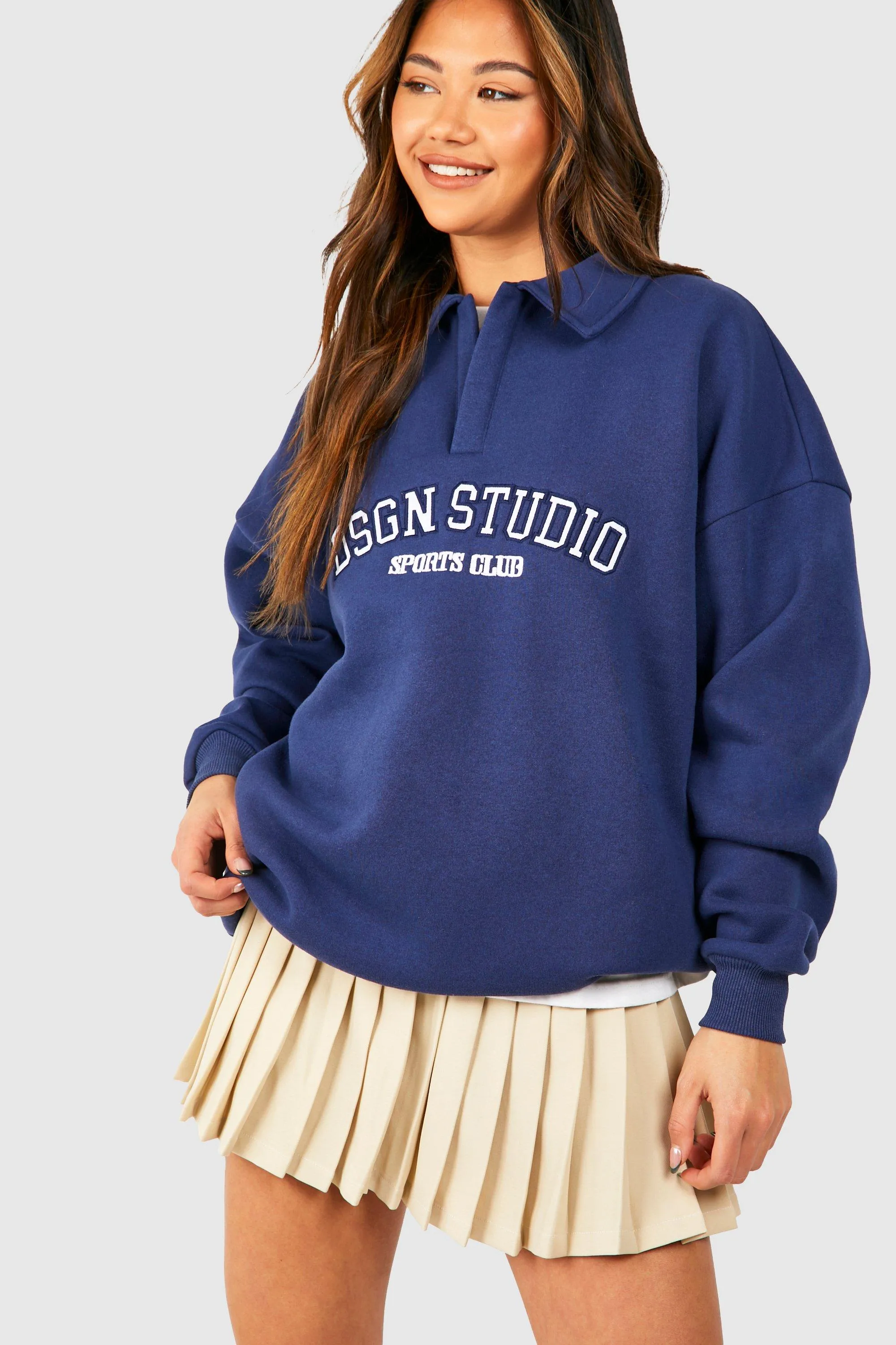 Hoodies & Sweatshirts | Dsgn Studio Embroidered Collar Detail Oversized Sweatshirt | boohoo