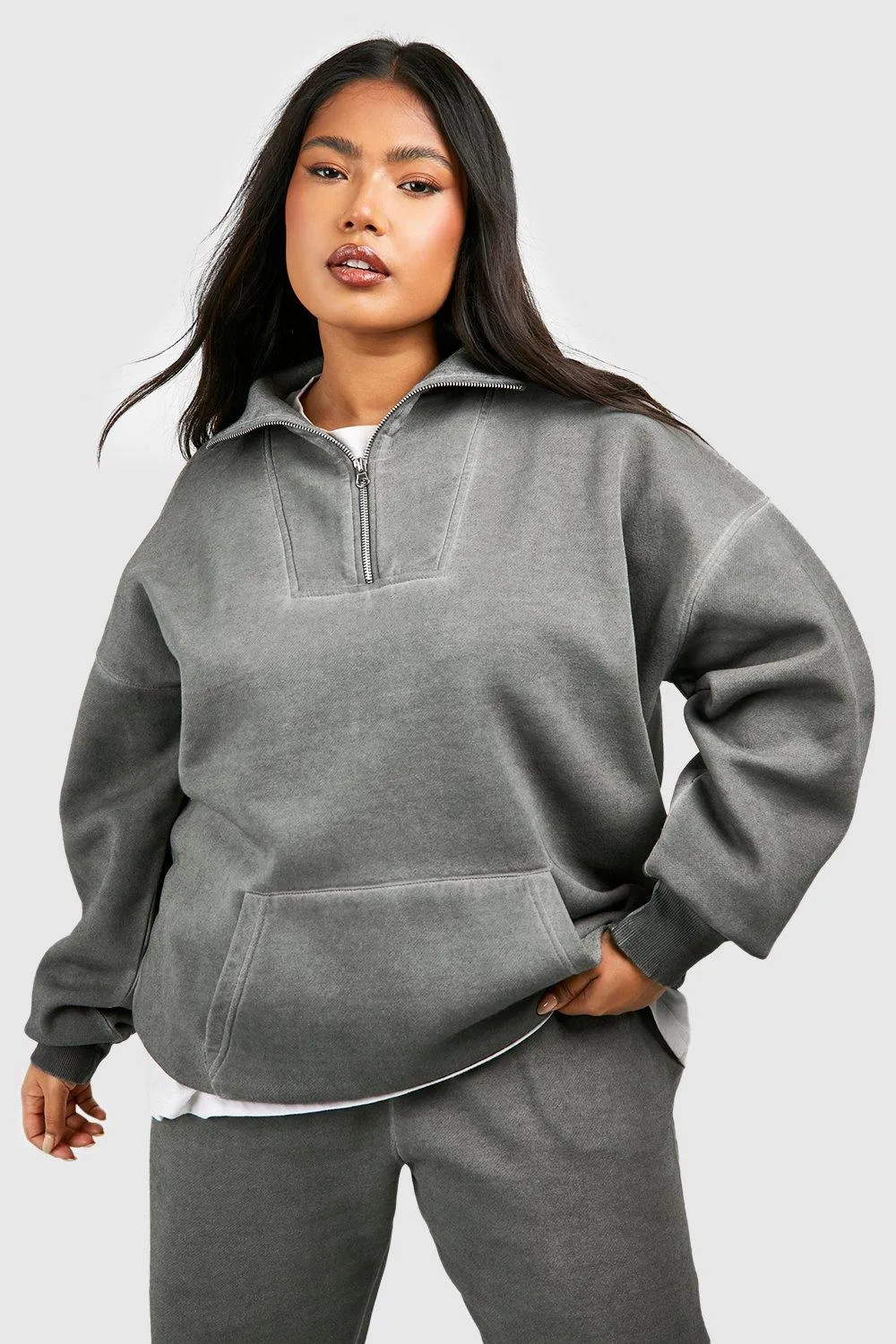 Hoodies & Sweatshirts | Plus Washed Seam Detail Half Zip Sweatshirt | boohoo