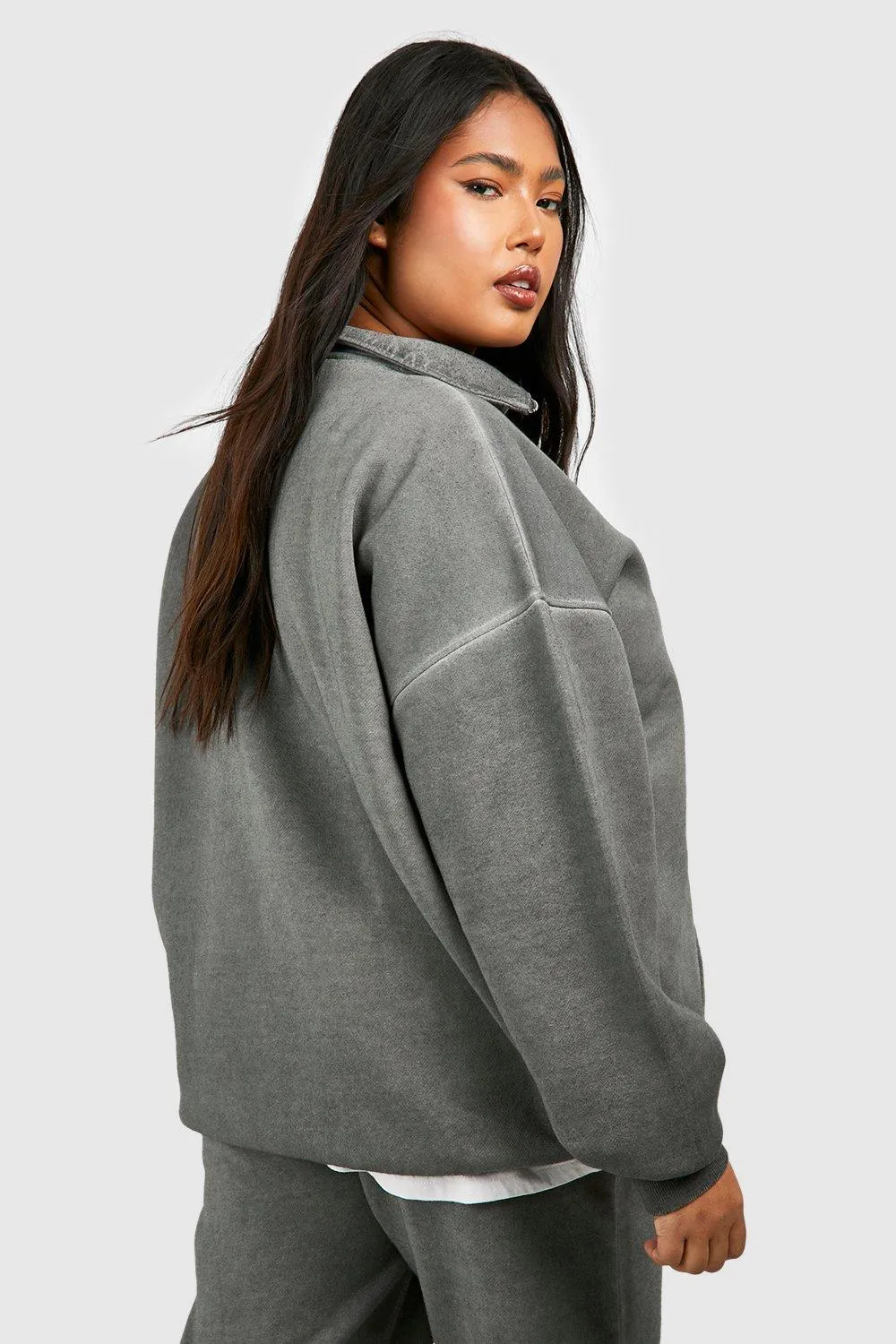 Hoodies & Sweatshirts | Plus Washed Seam Detail Half Zip Sweatshirt | boohoo