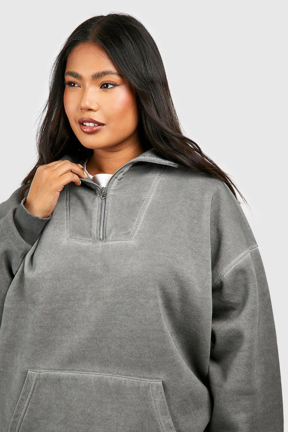 Hoodies & Sweatshirts | Plus Washed Seam Detail Half Zip Sweatshirt | boohoo