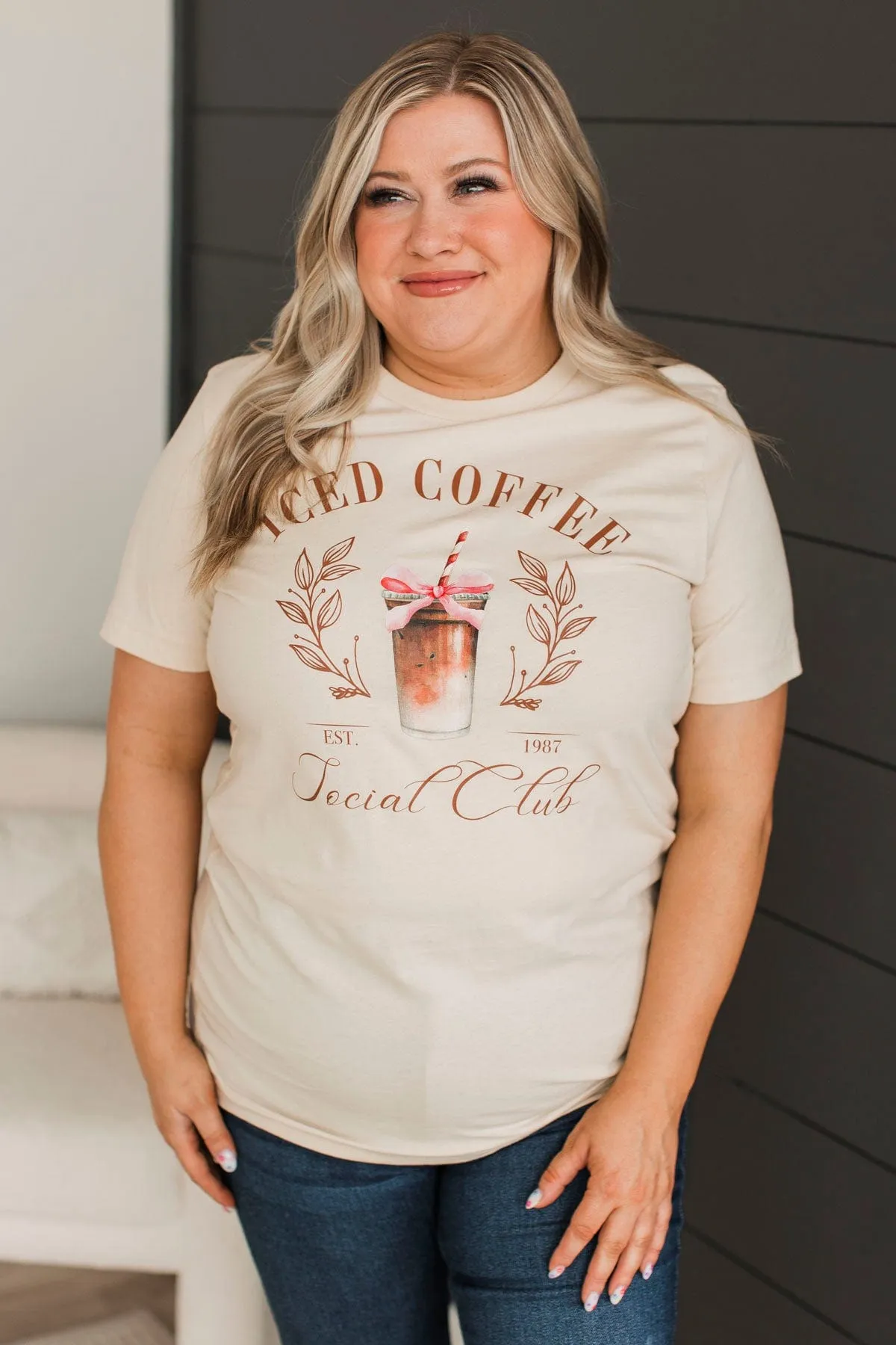 Iced Coffee Social Club Graphic Tee- Light Beige