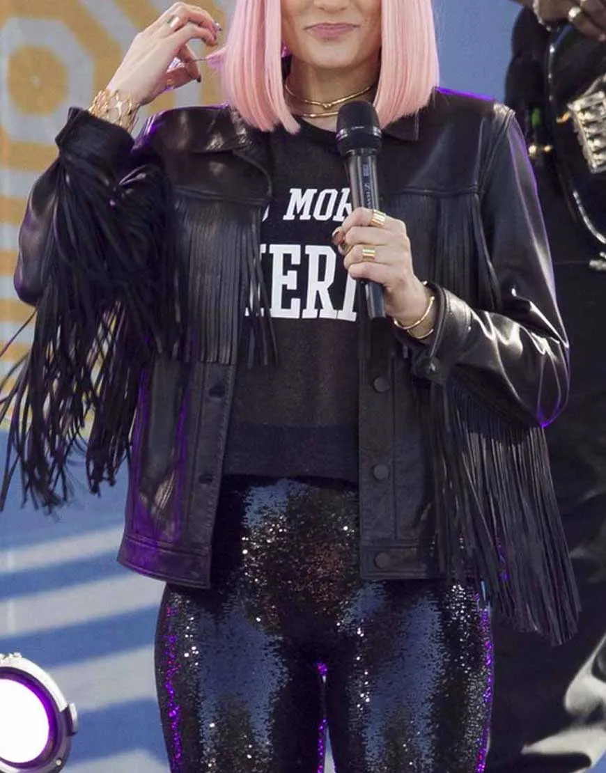 Jessie J Fringe Black Leather Jacket - Ujackets