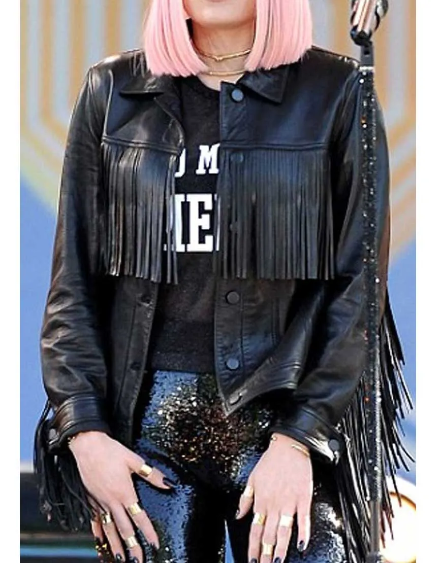 Jessie J Fringe Black Leather Jacket - Ujackets