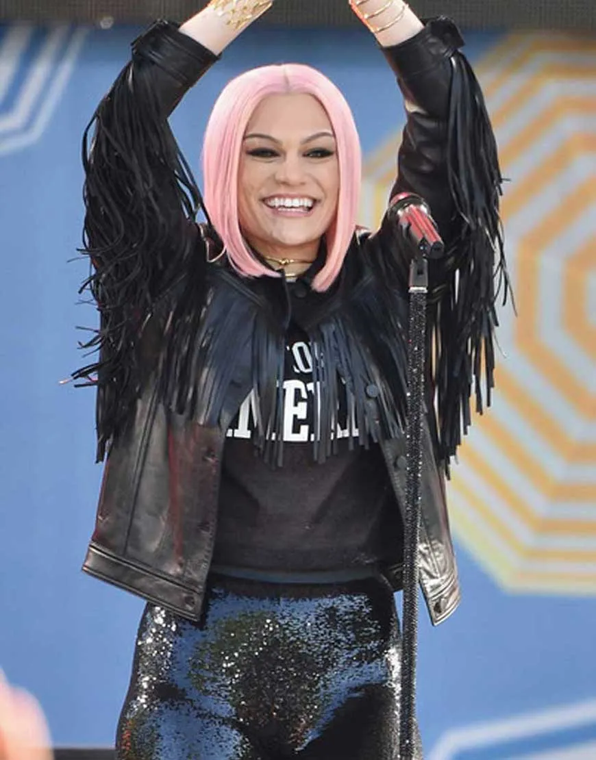 Jessie J Fringe Black Leather Jacket - Ujackets