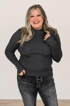 Just Because Long Sleeve Knit Top- Charcoal