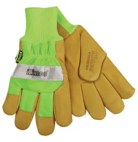 Kinco Hi-Vis Lined Grain Pigskin Leather Palm Glove with Knit Wrist and Waterproof Insert