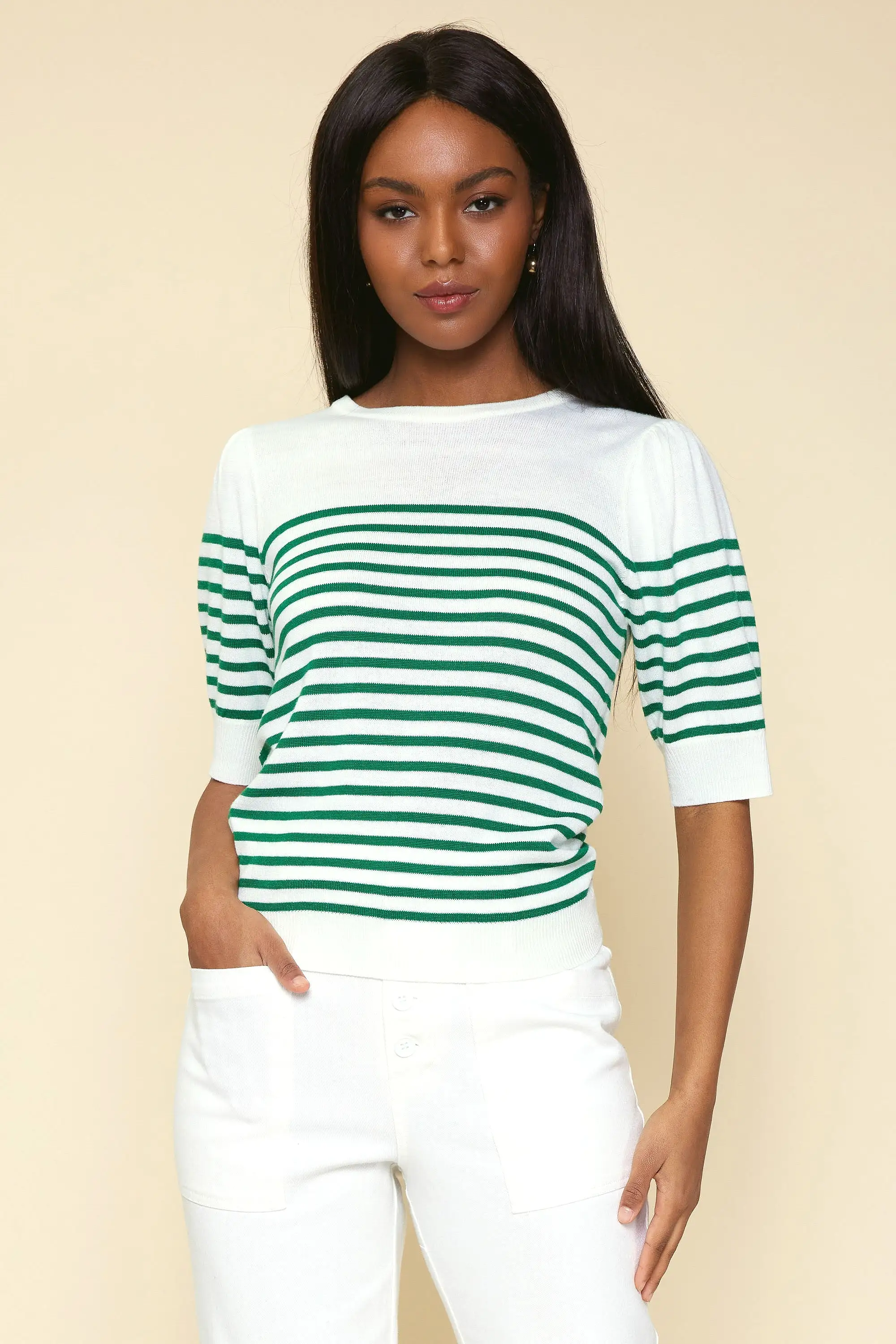 Knit Stripe Short Sleeve Top - Kelly Green