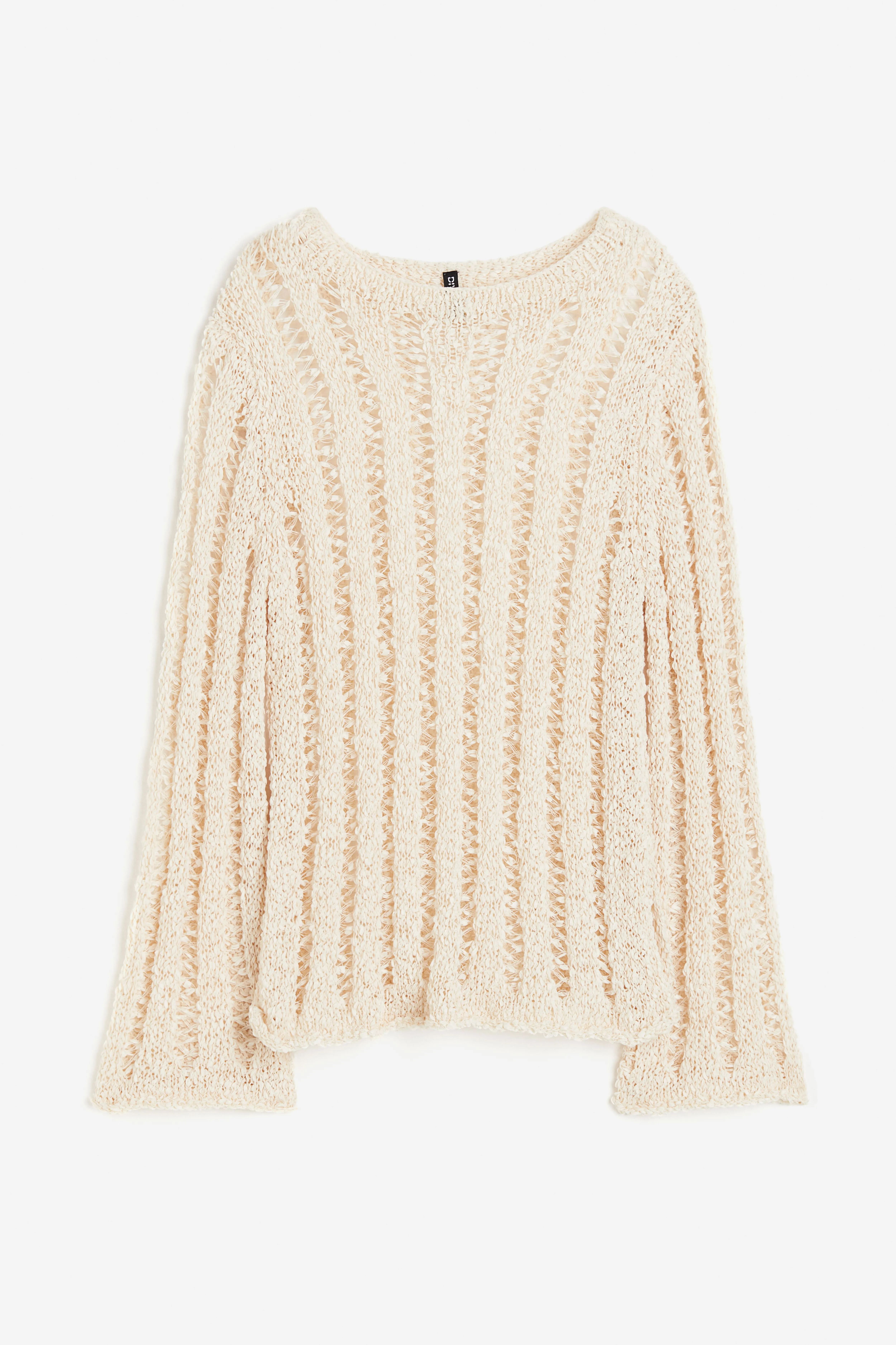 Ladder-stitch-look jumper - Round neck - Long sleeve - Light beige - Ladies | H&M GB