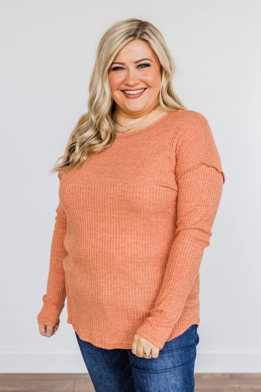 Leap Of Faith Long Sleeve Knit Top- Dusty Orange