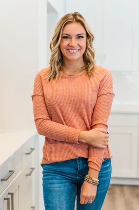 Leap Of Faith Long Sleeve Knit Top- Dusty Orange