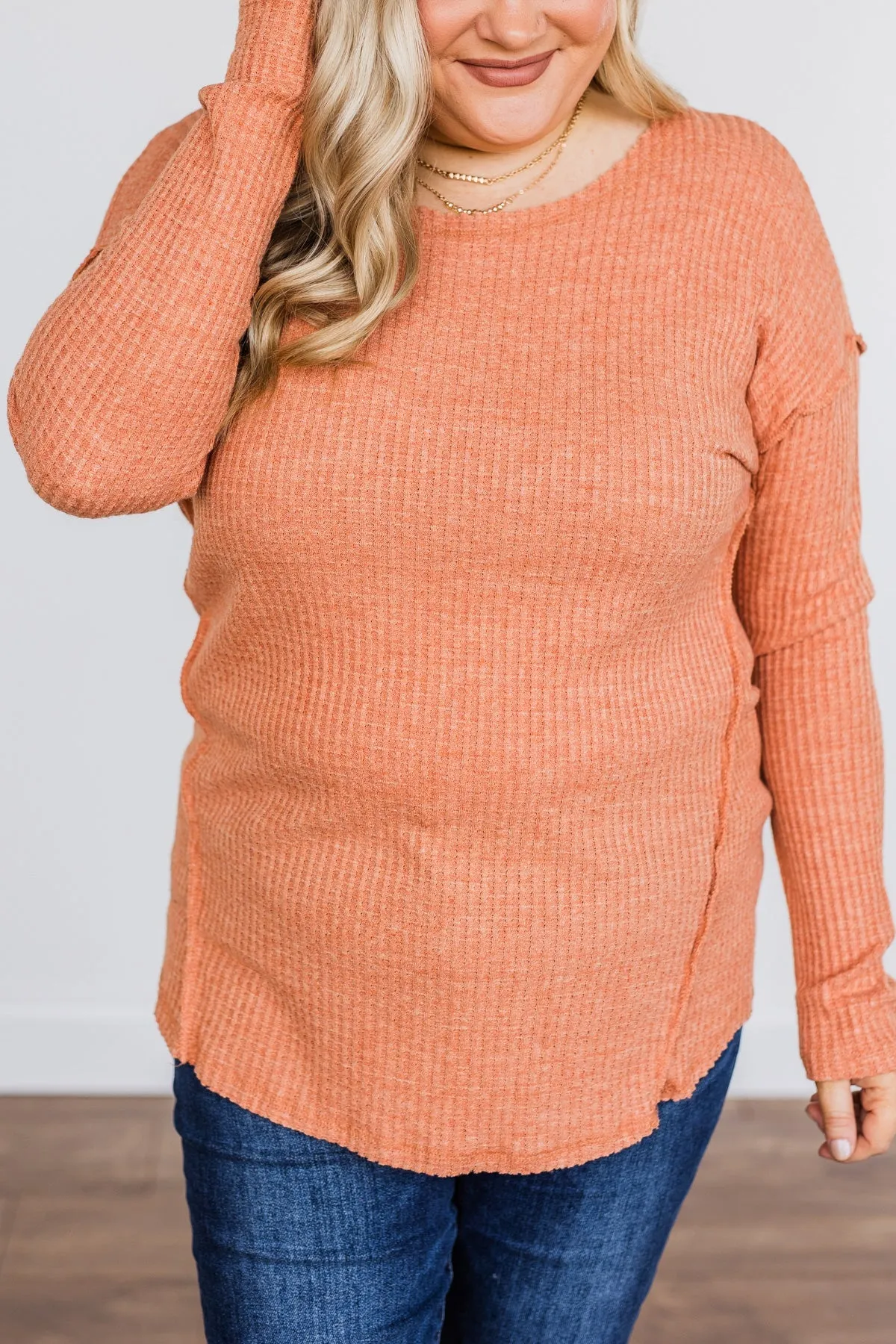 Leap Of Faith Long Sleeve Knit Top- Dusty Orange