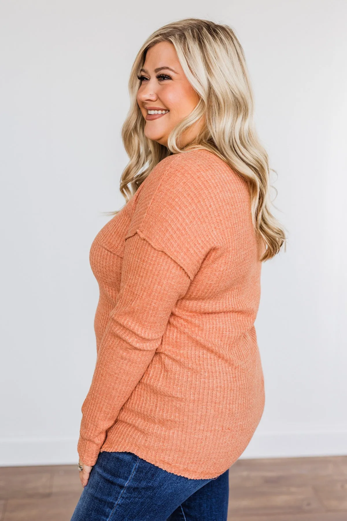 Leap Of Faith Long Sleeve Knit Top- Dusty Orange