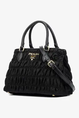 Leather Trim Satchel Handbag