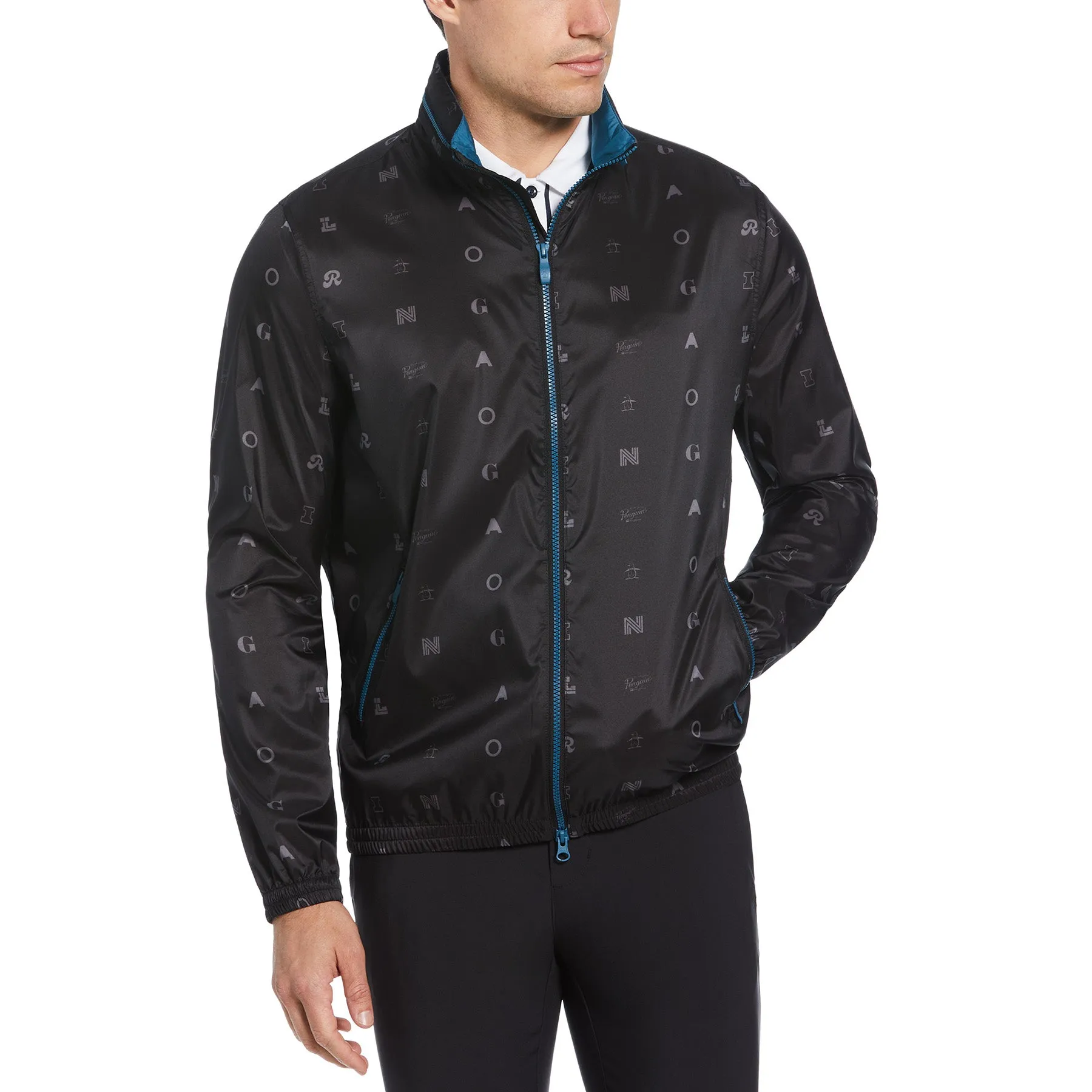 Logo Print Golf Wind Jacket With Hidden Hood In Caviar