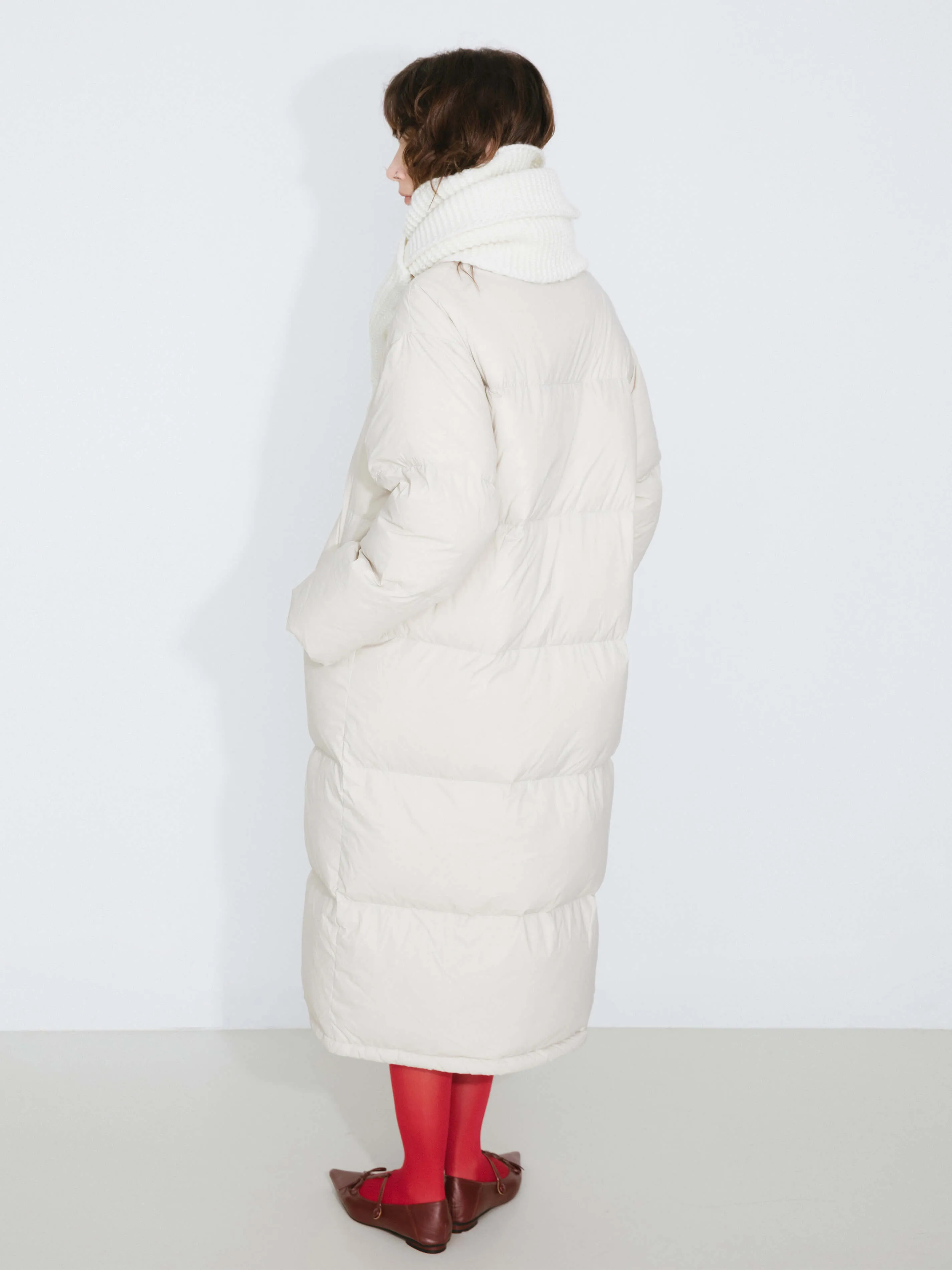 Long High Neck Zip Up Cocoon Down Coat