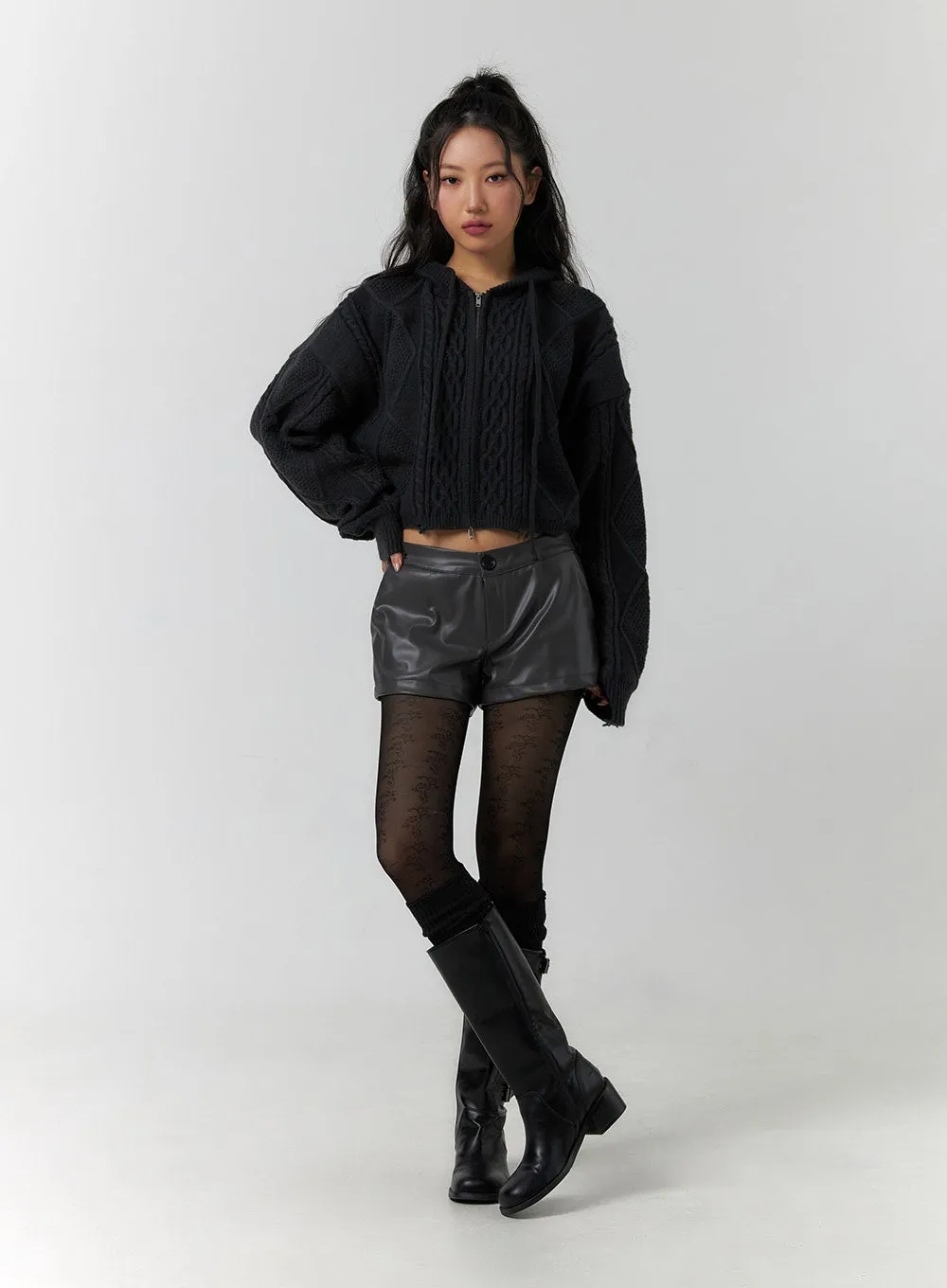 Low Rise Faux Leather Shorts CF401