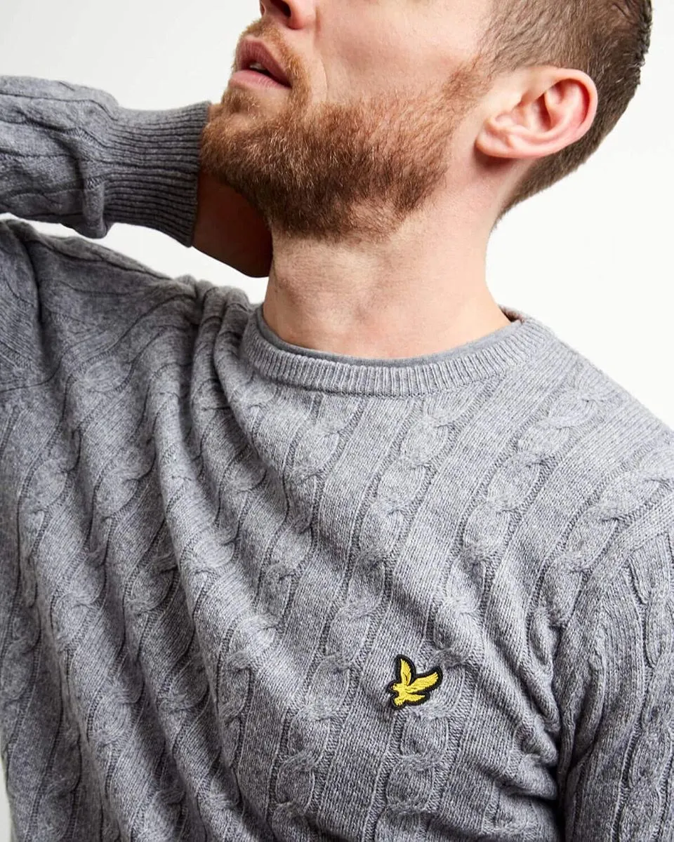 Lyle & Scott Cable Knit Crew Neck Jumper Mid Grey