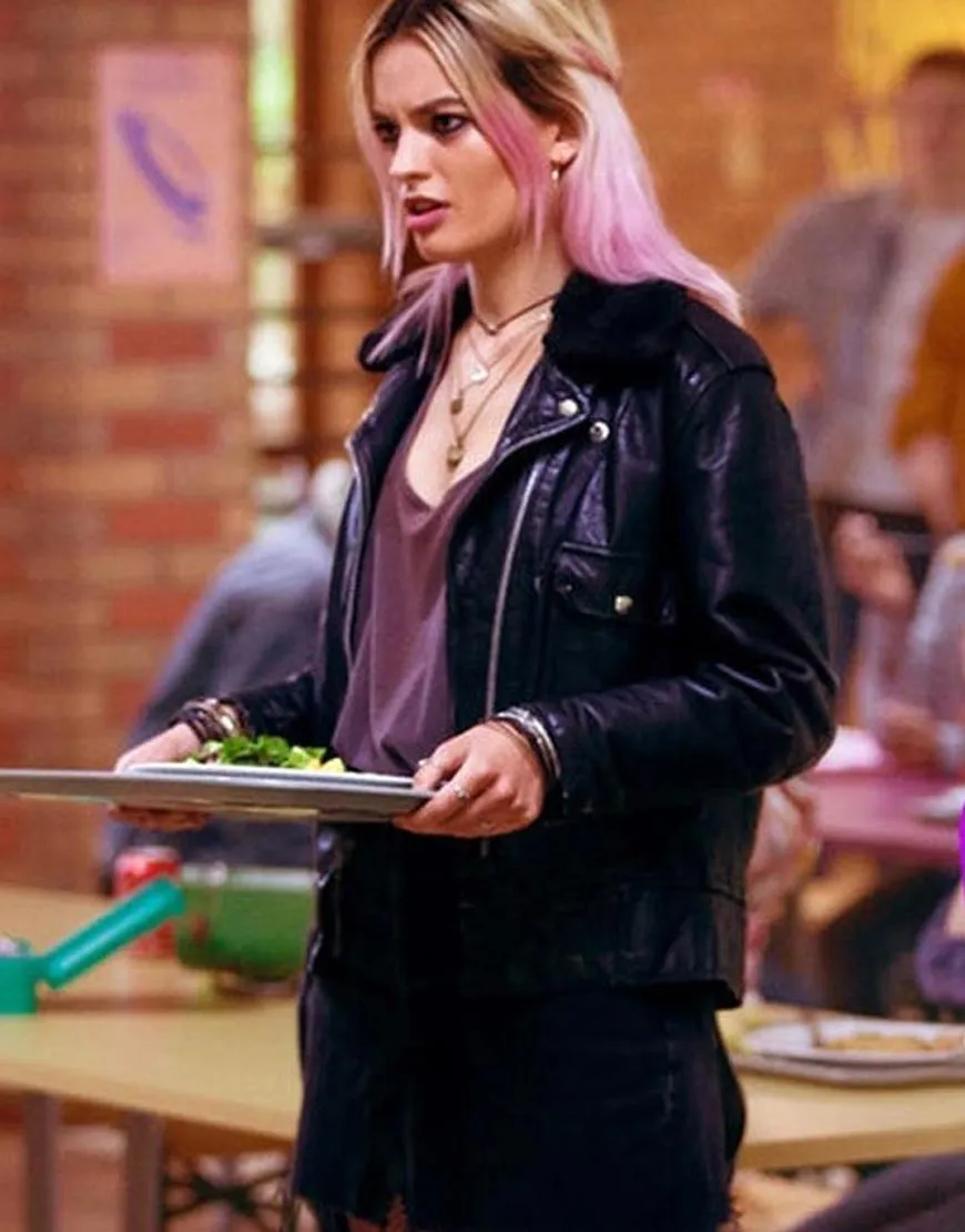 Maeve Wiley Sex Education Black Jacket - Emma Mackey Leather Jacket