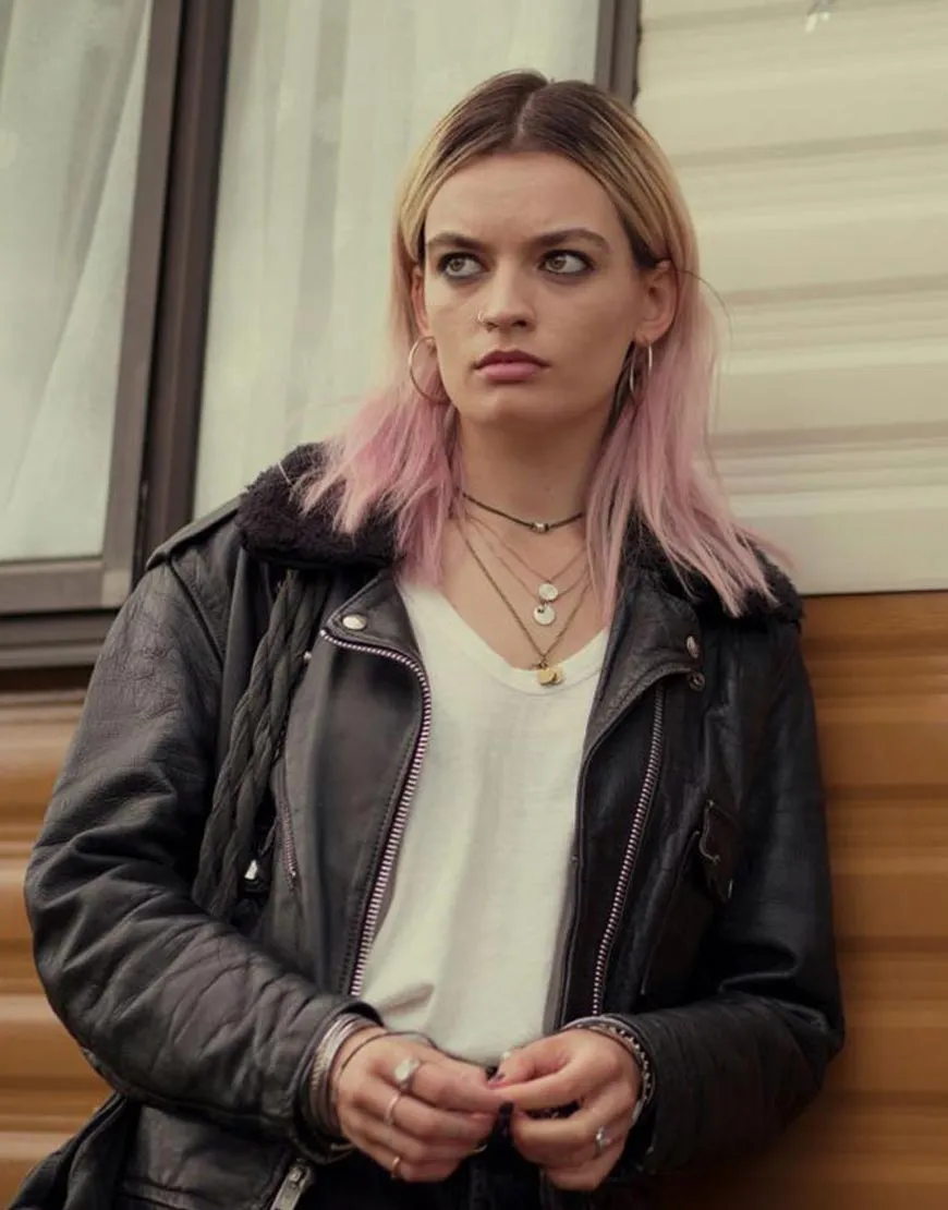 Maeve Wiley Sex Education Black Jacket - Emma Mackey Leather Jacket