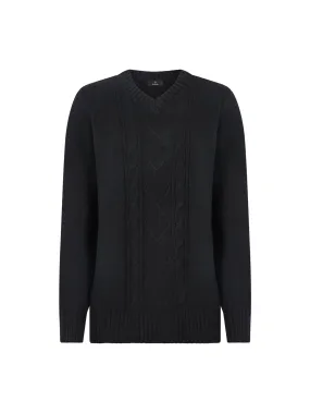 Maglia scollo a V con trecce in fialto Super Soft - Nero