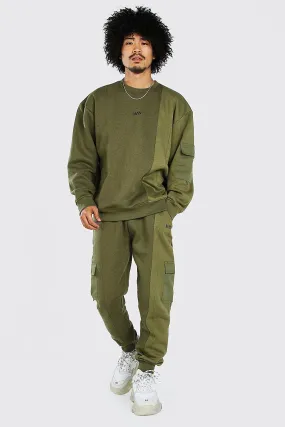 Man Oversized Raw Seam Cargo Sweater Tracksuit