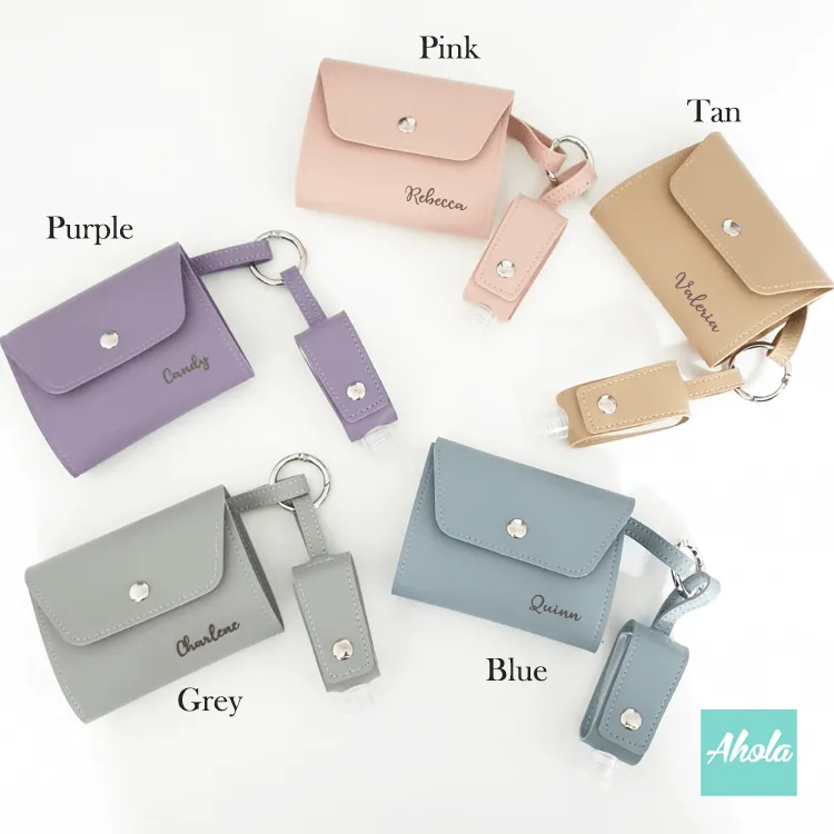 【Mase】PU Waterproof Folding Face Mask Holder + Hand Sanitizer Holder with Keyring  防水PU物料口罩收納套+消毒酒精搓手液PU皮革掛套連空樽 ( 3-5個工作日完成)