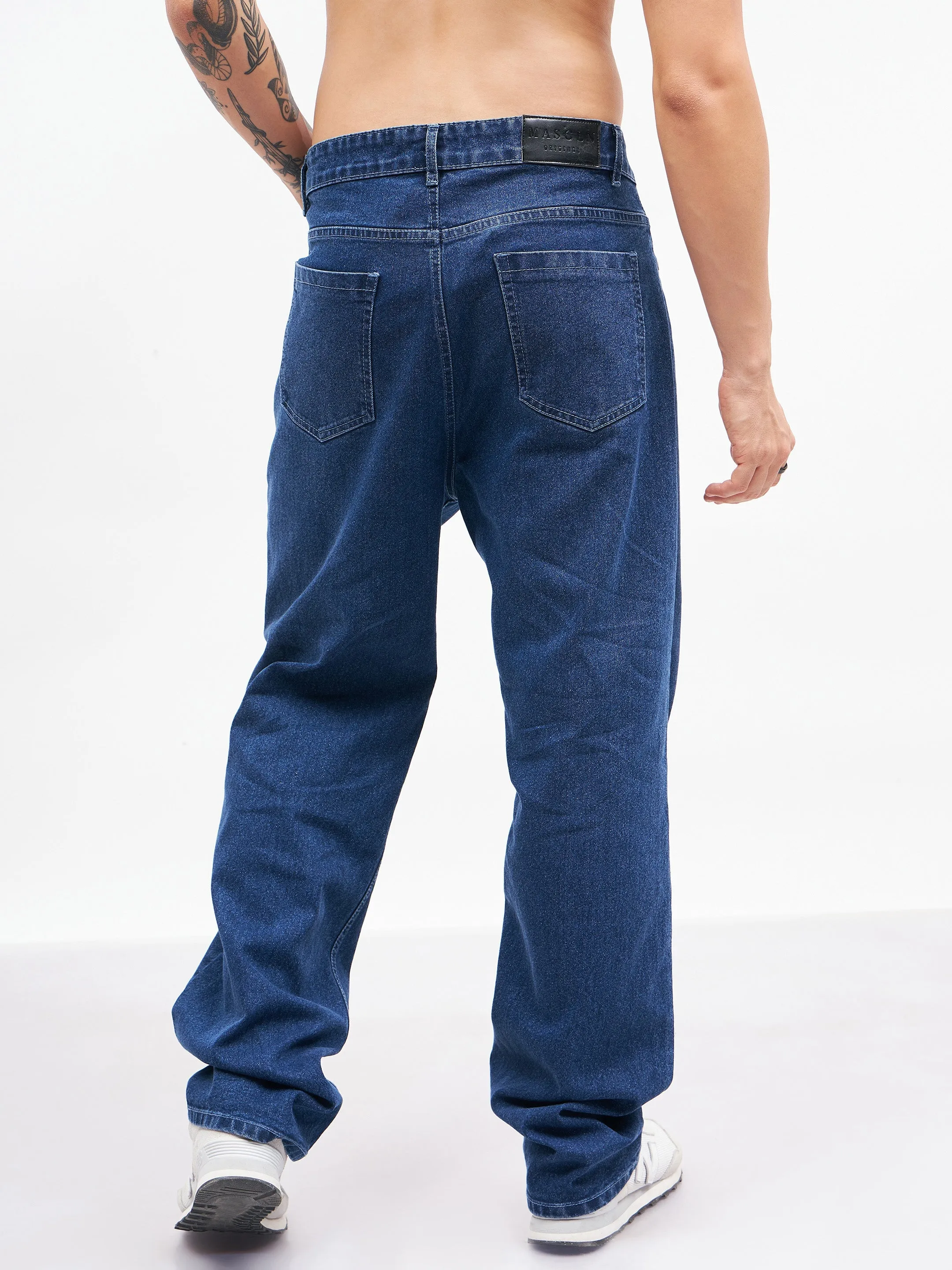 Men Blue Knee Slit Relax Fit Jeans