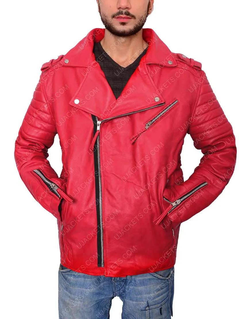 Men's Asymmetrical Padded Red Jacket for Sale